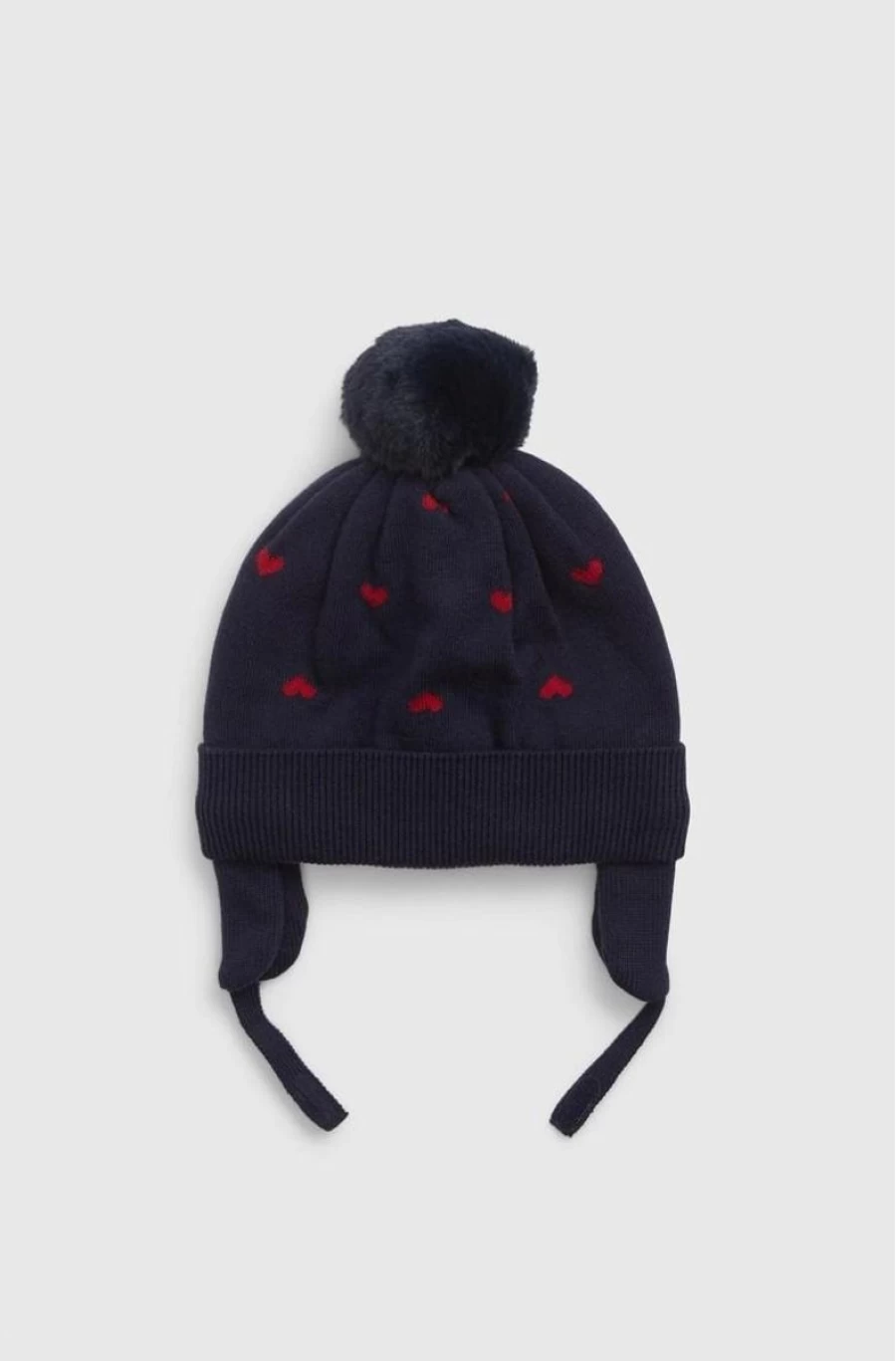 GAP Girls' Dark Night Blue Baby Heart Pom Beanie - Cute Knit Winter Hat for Toddlers