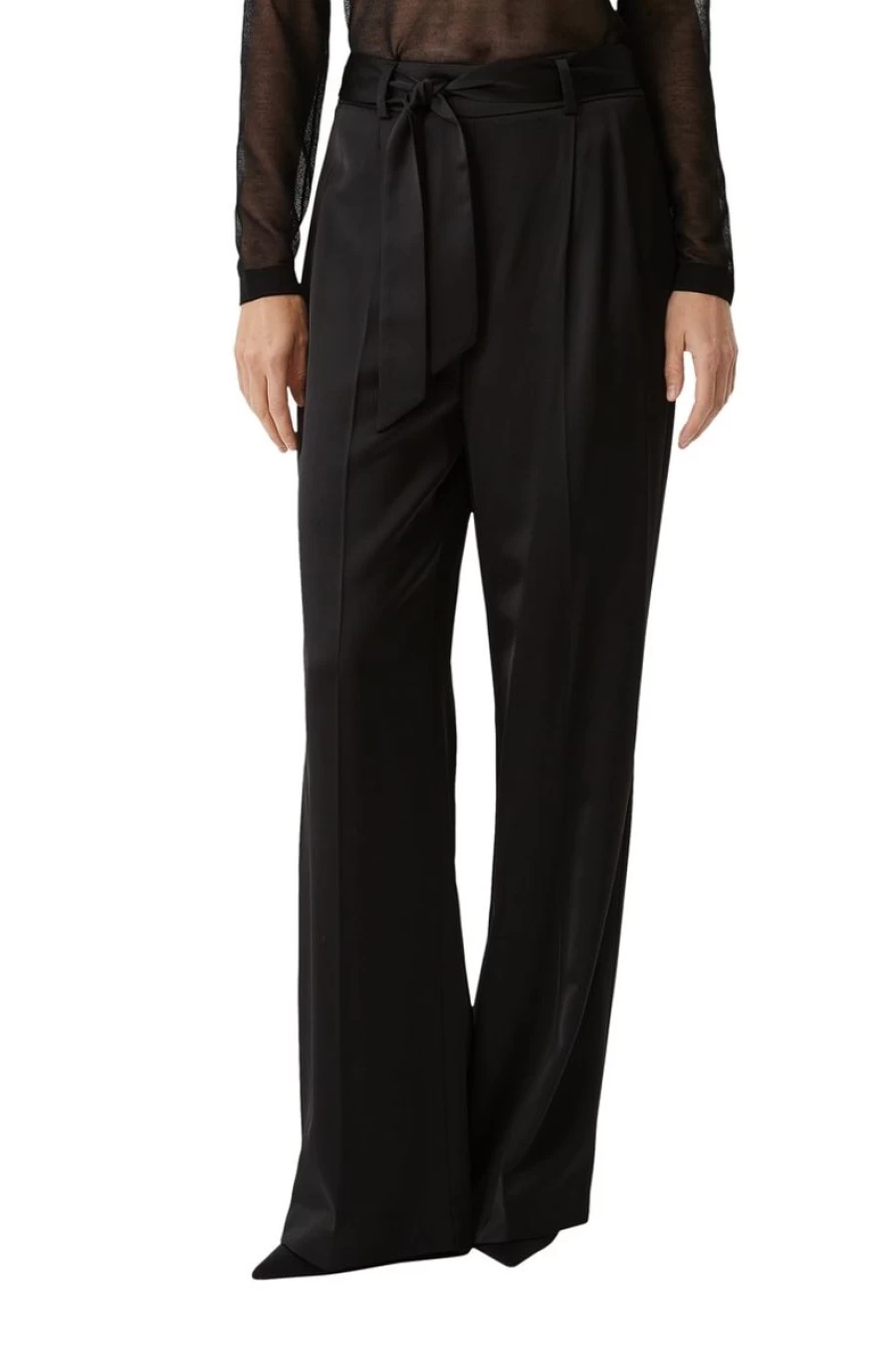 "COMMA Women's Black Relaxed Fit Marlene Satin Trousers"