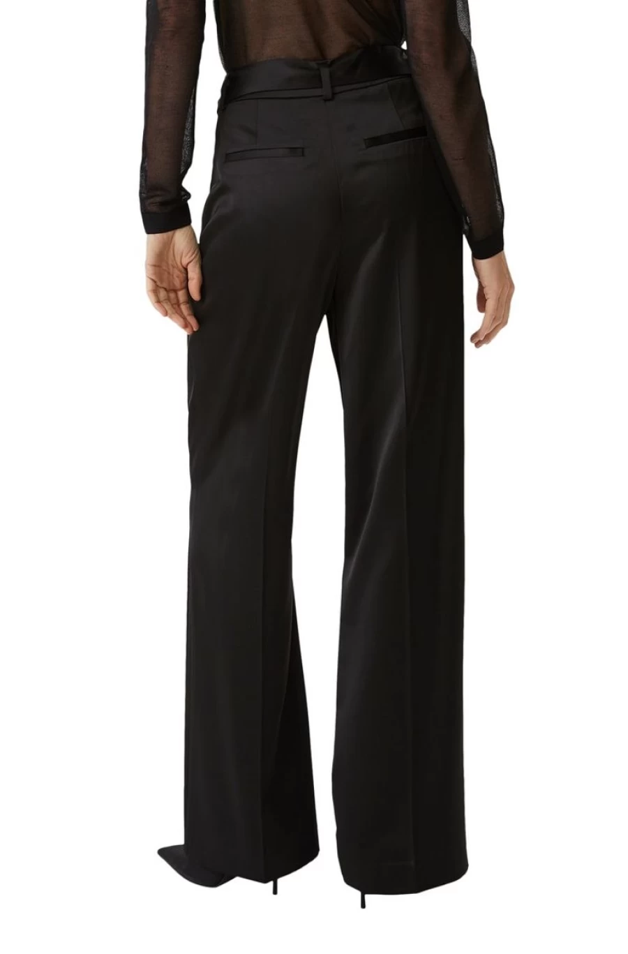 "COMMA Women's Black Relaxed Fit Marlene Satin Trousers"