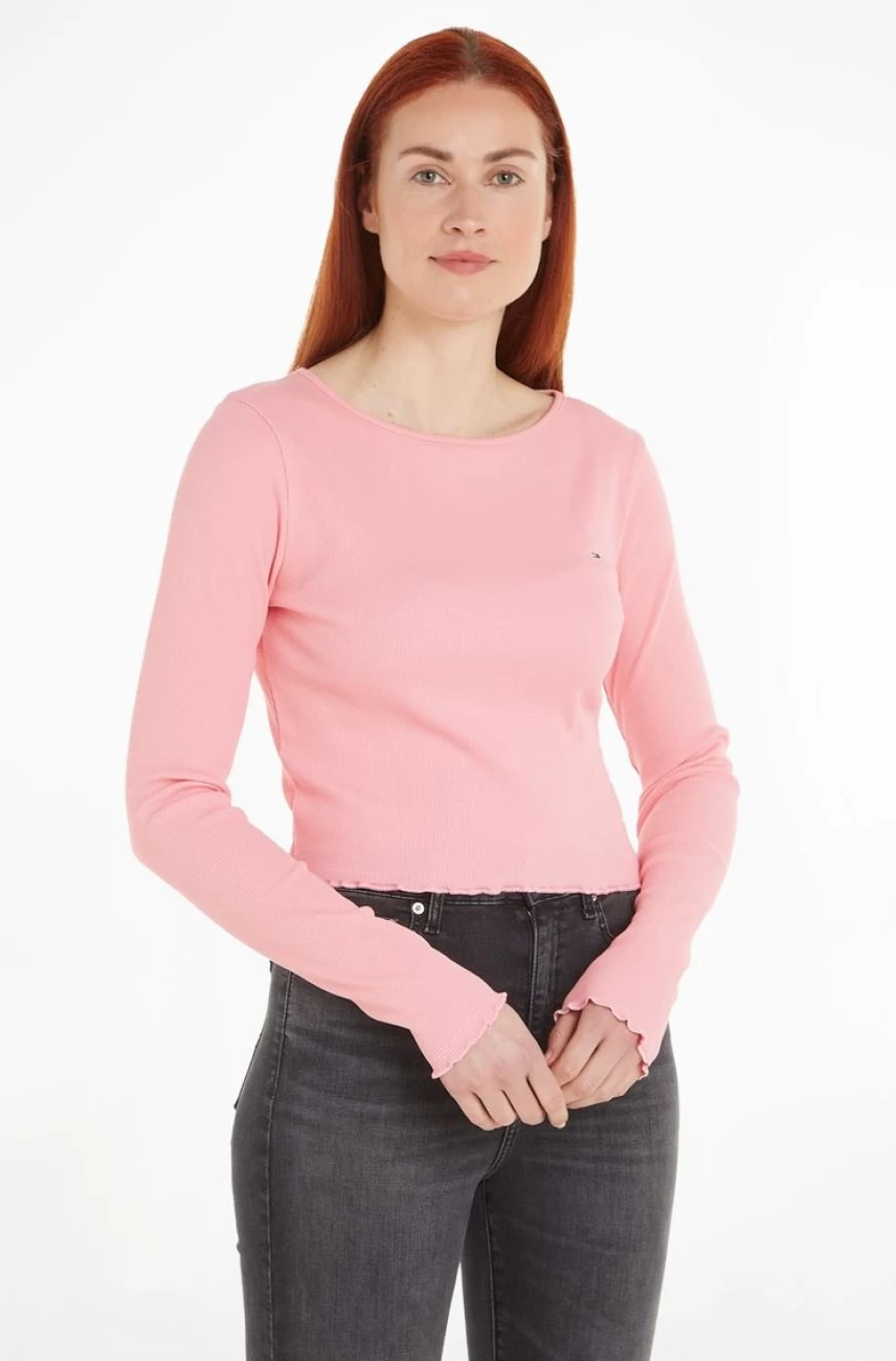 TOMMY HILFIGER Women's Ribbed Cropped Long-Sleeve T-Shirt