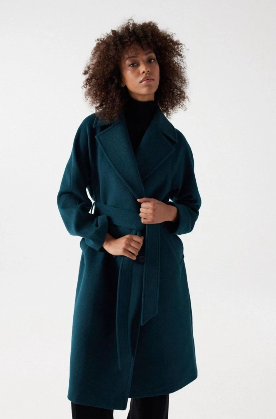"SALSA JEANS Women's Long Wool Coat - Premium Winter Warm Trench Coat"
