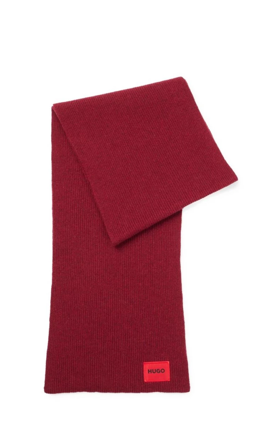 "HUGO BOSS Men's Ribbed Wool-Blend Scarf with Embroidered Logo"