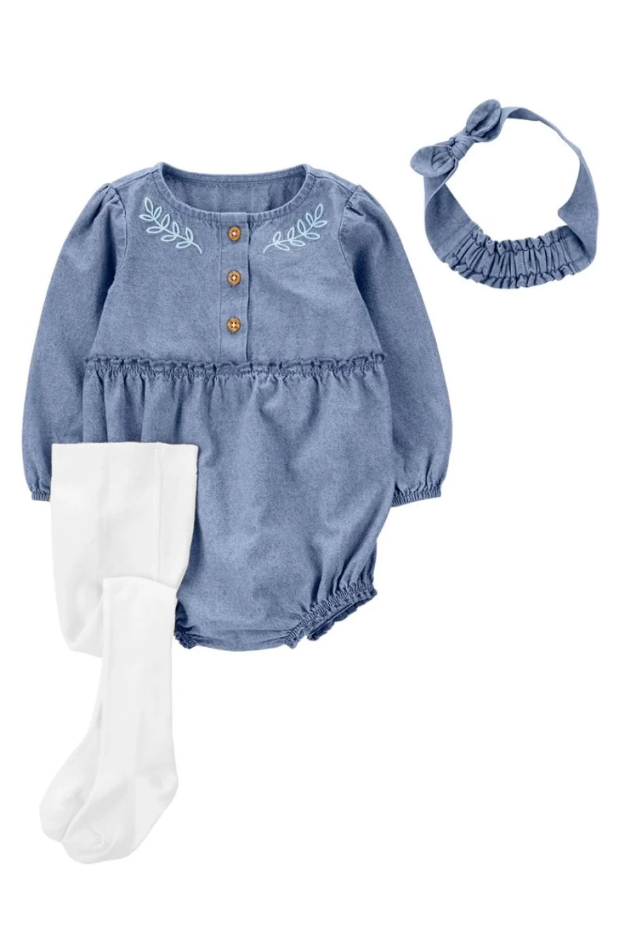 CARTER'S Girls 3-Pack Baby Bodysuit, Headwrap & Tights Set - Multi Color Outfit