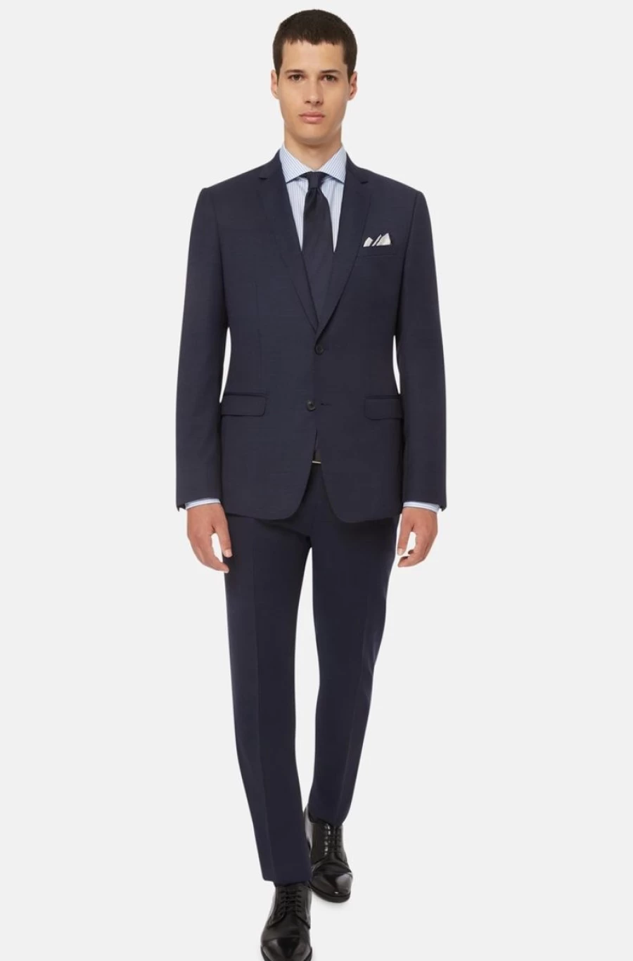 BOGGI MILANO Men's Navy Micro Textured Stretch Wool Suit – Premium Tailored Fit