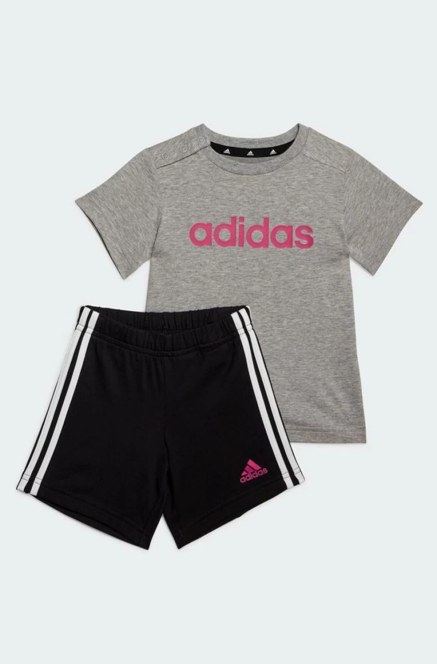 Adidas Girls Essentials Lineage Organic Cotton Tee & Shorts Set - Medium Grey Heather