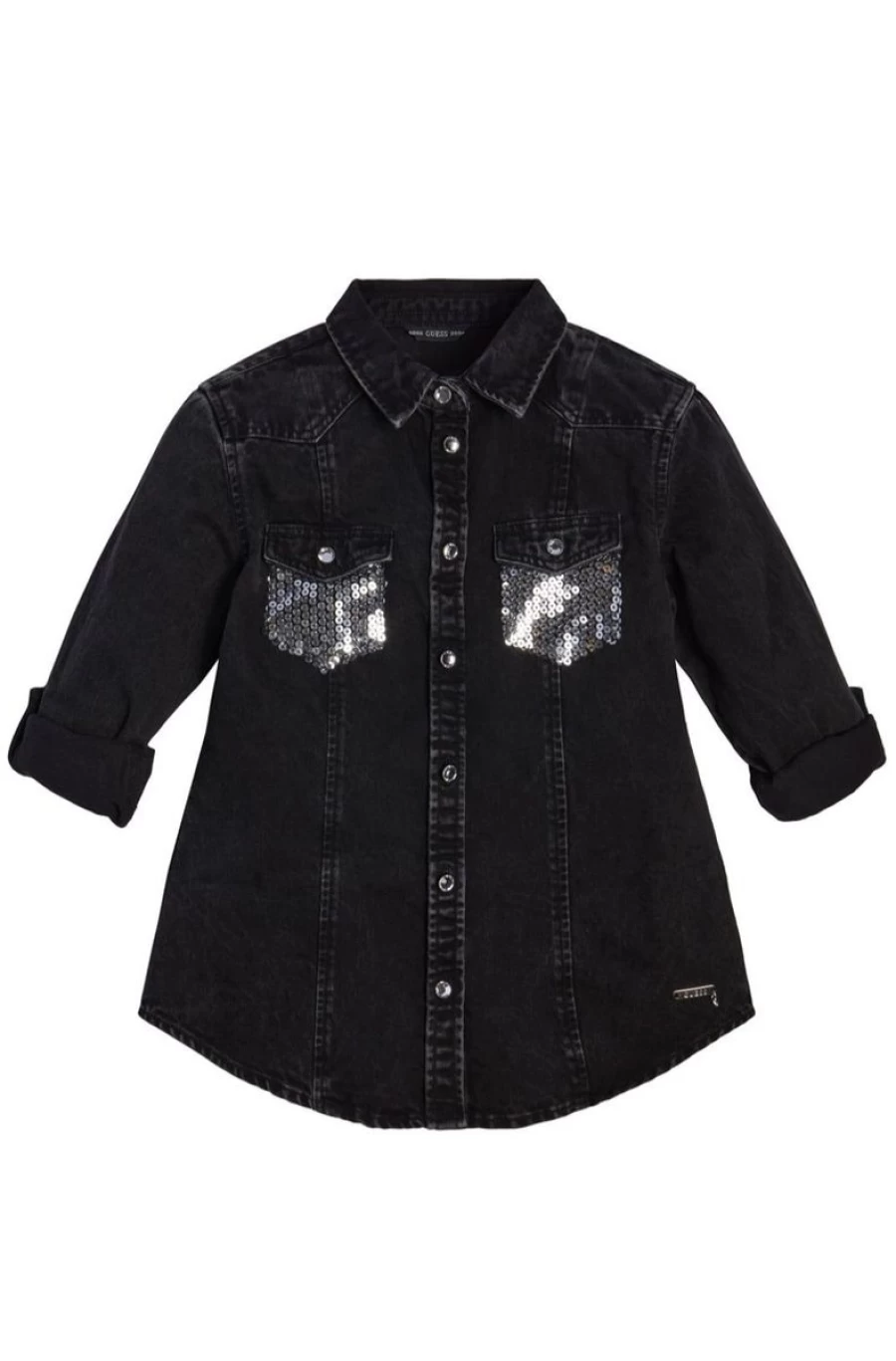 GUESS Girls' Black Denim Shirt with Sequins for Stylish Outfits