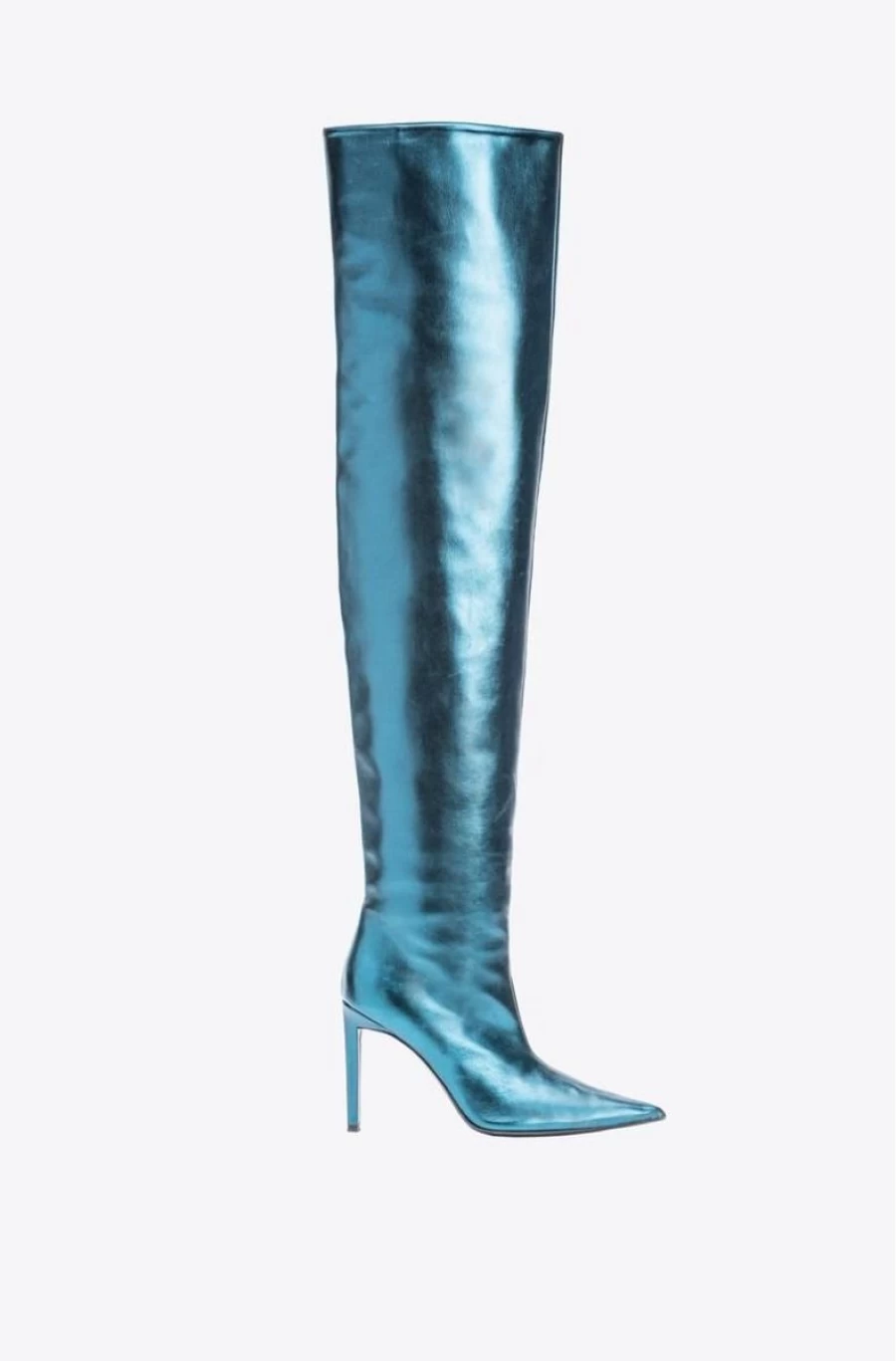 PINKO Women's Laminated Thigh-High Boots - Fashionable High Shine Leather Knee-High Boots
