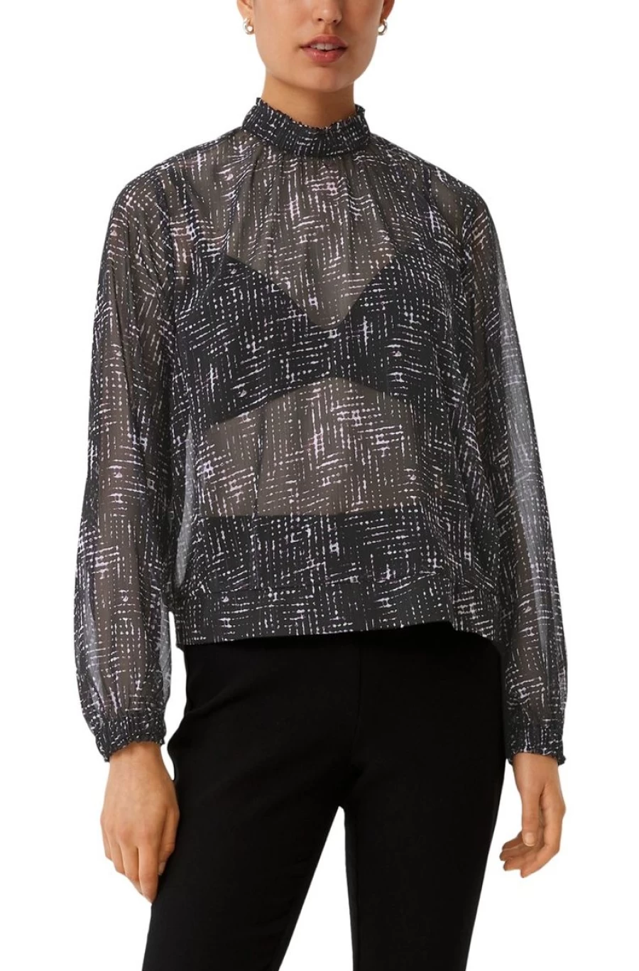 "COMMA Women's Elegant Chiffon Blouse with Sparkling Glitter Yarn Detail"