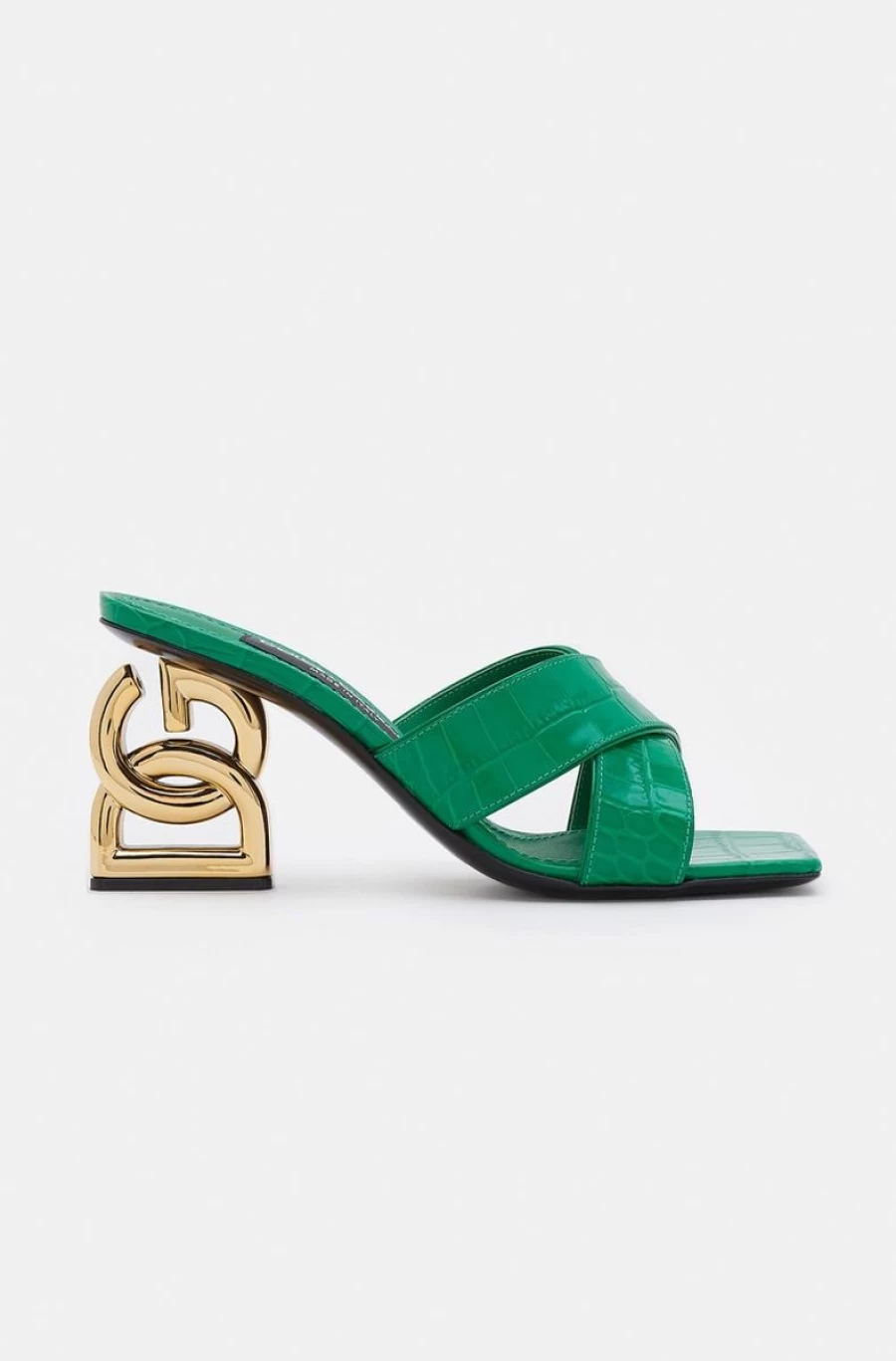 DOLCE & GABBANA Women's Green Crocodile-Print Calfskin Mules With DG Pop Heel