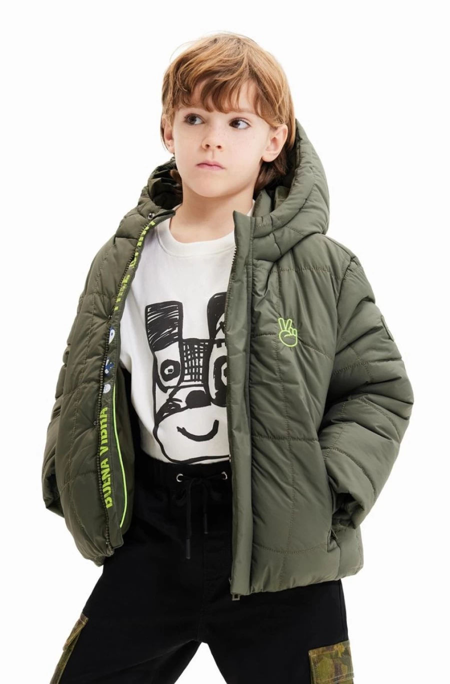 DESIGUAL Boys' Padded Hooded Jacket - Warm Winter Coat for Kids