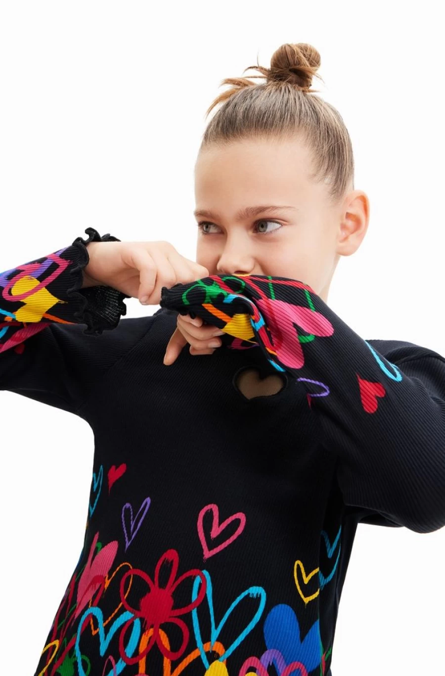 DESIGUAL Girls' Cut-Out Heart Graphic T-Shirt for Stylish Outfits