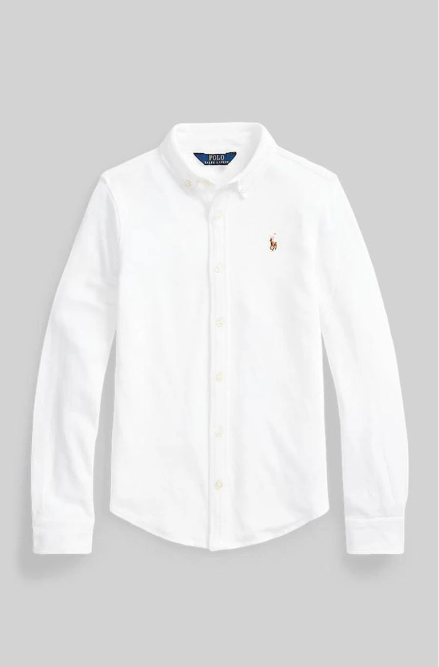 RALPH LAUREN Girls' White Knit Oxford Cotton Shirt