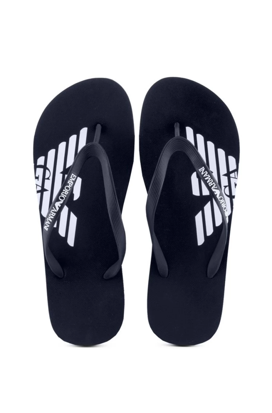 EMPORIO ARMANI Men's Blue Rubber Flip-Flops With Logo