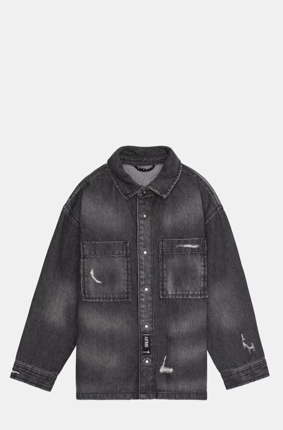 "SISLEY Boys' Dark Gray Oversized Denim Shirt – Relaxed Fit"