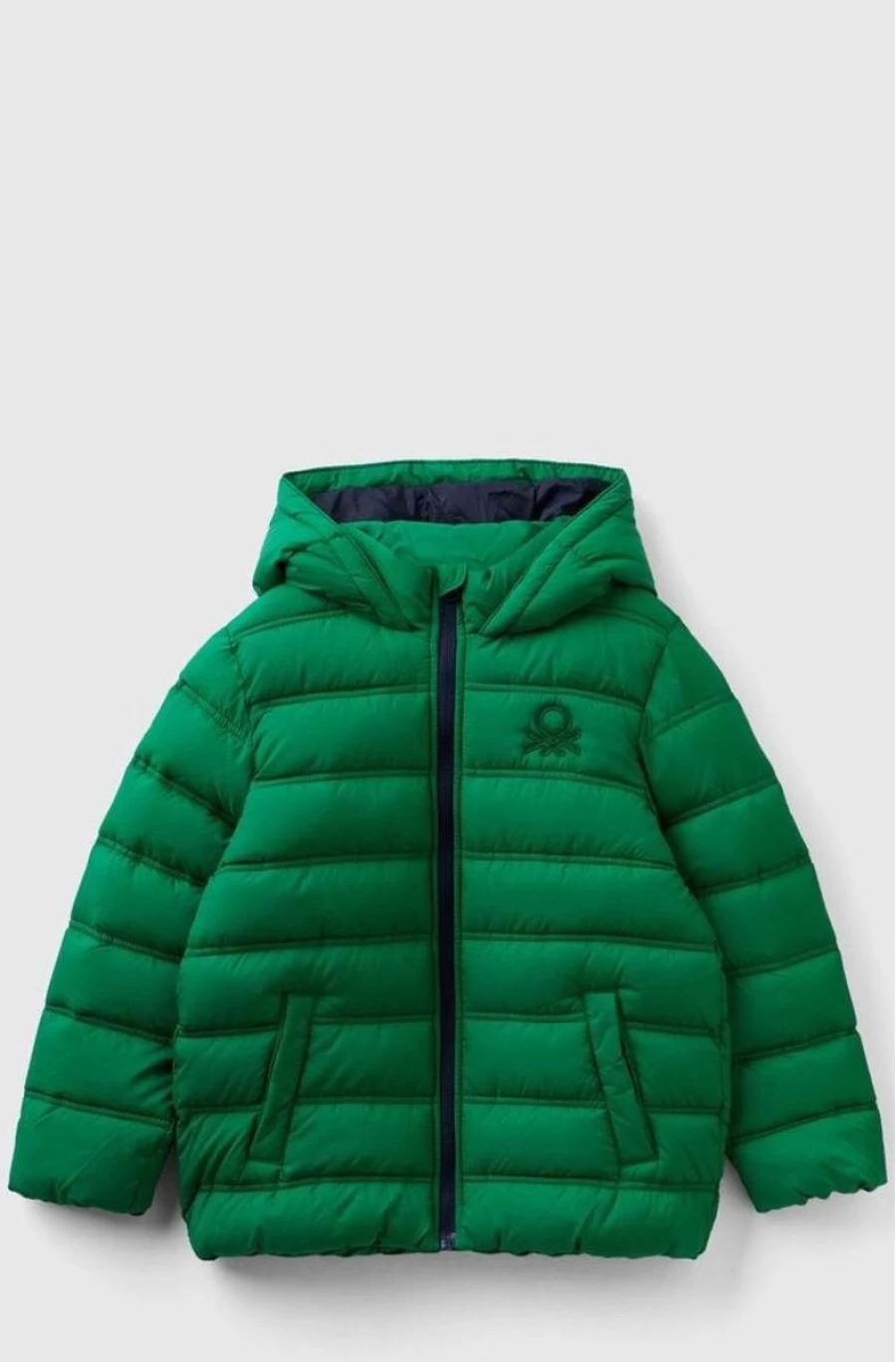 Benetton Boys' Yellow Hooded Puffer Jacket with Logo - Lightweight Winter Coat