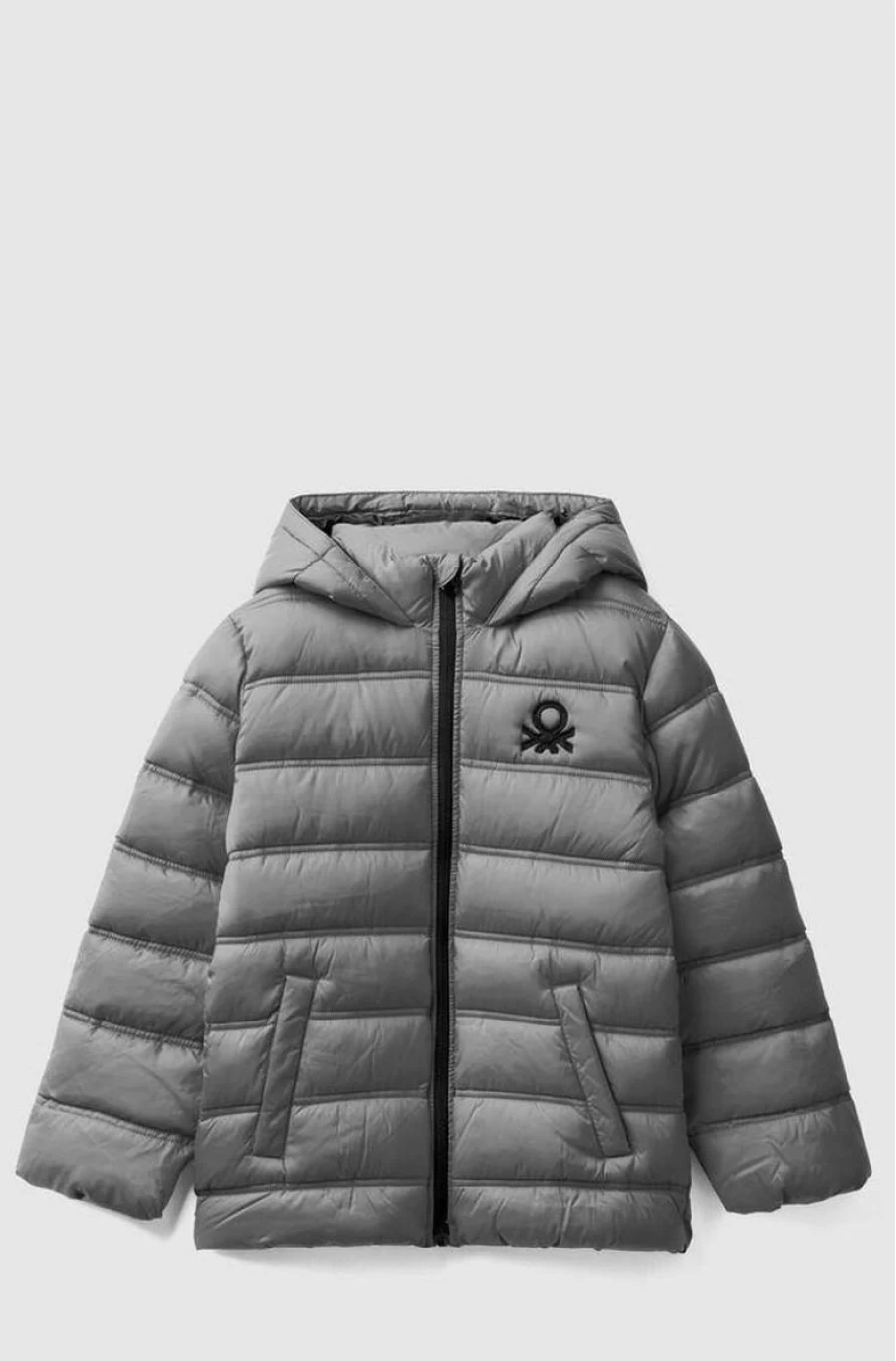 Benetton Boys' Yellow Hooded Puffer Jacket with Logo - Lightweight Winter Coat