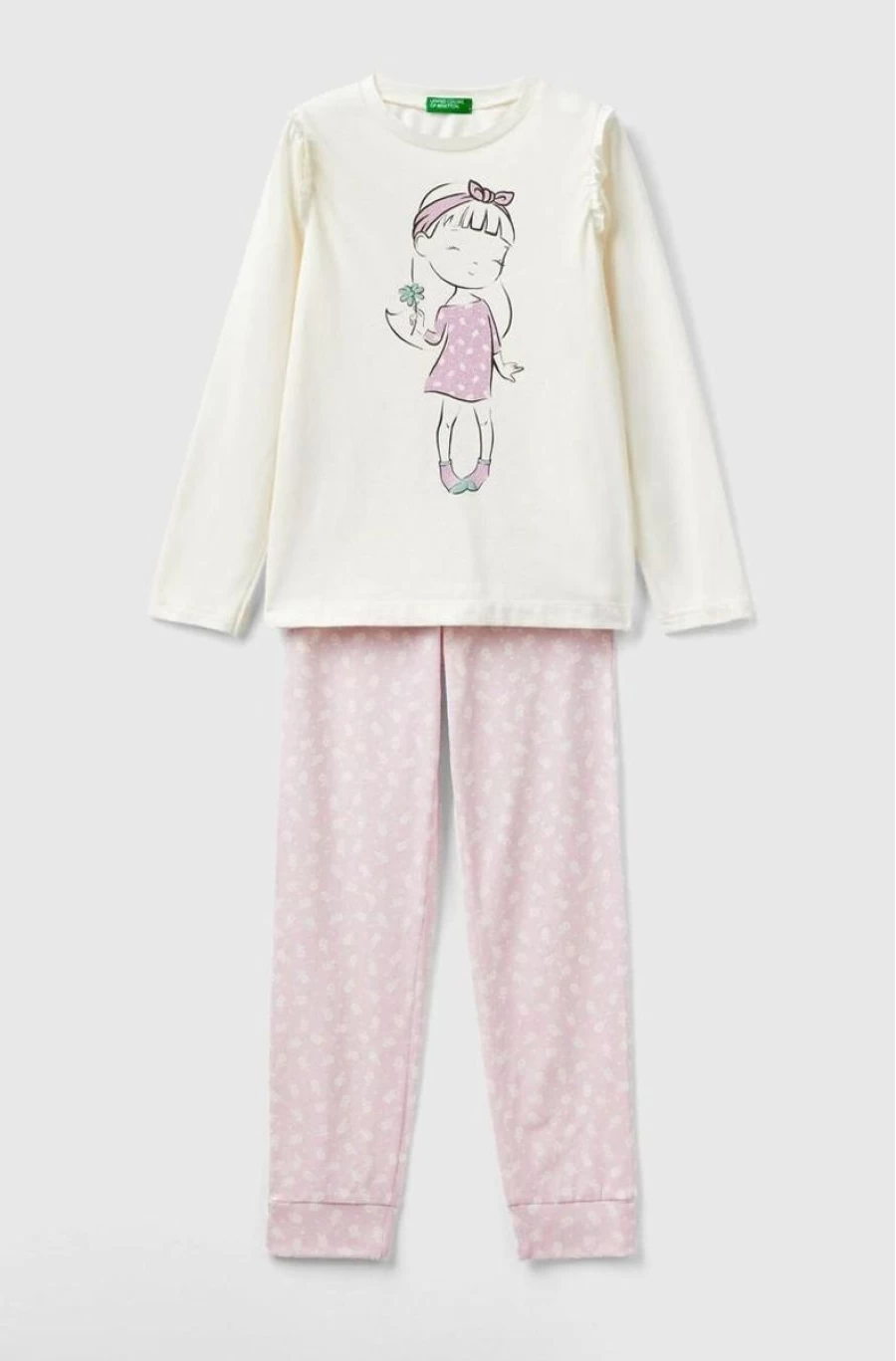 Benetton Girls' Soft Cotton Blend Long Pyjamas for Comfortable Sleep