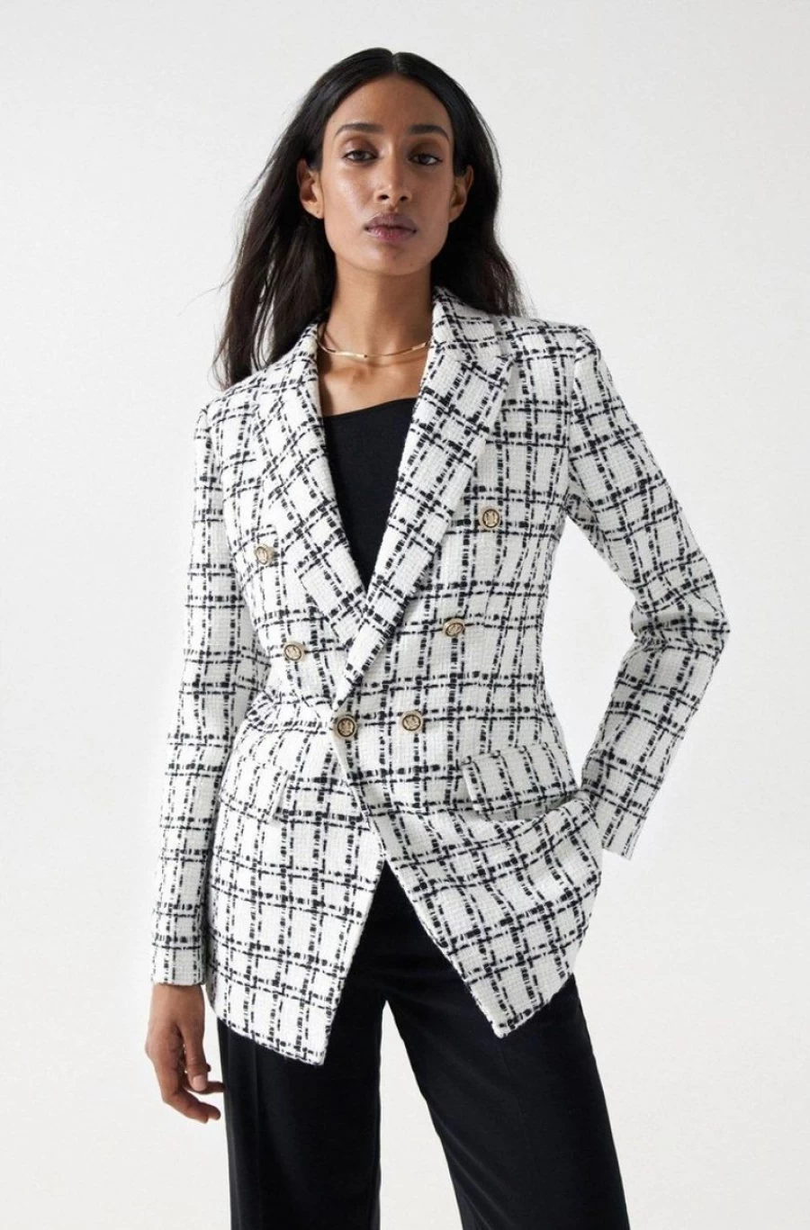 "SALSA JEANS Women's Check Tweed Blazer – Classic Fit Stylish Jacket"