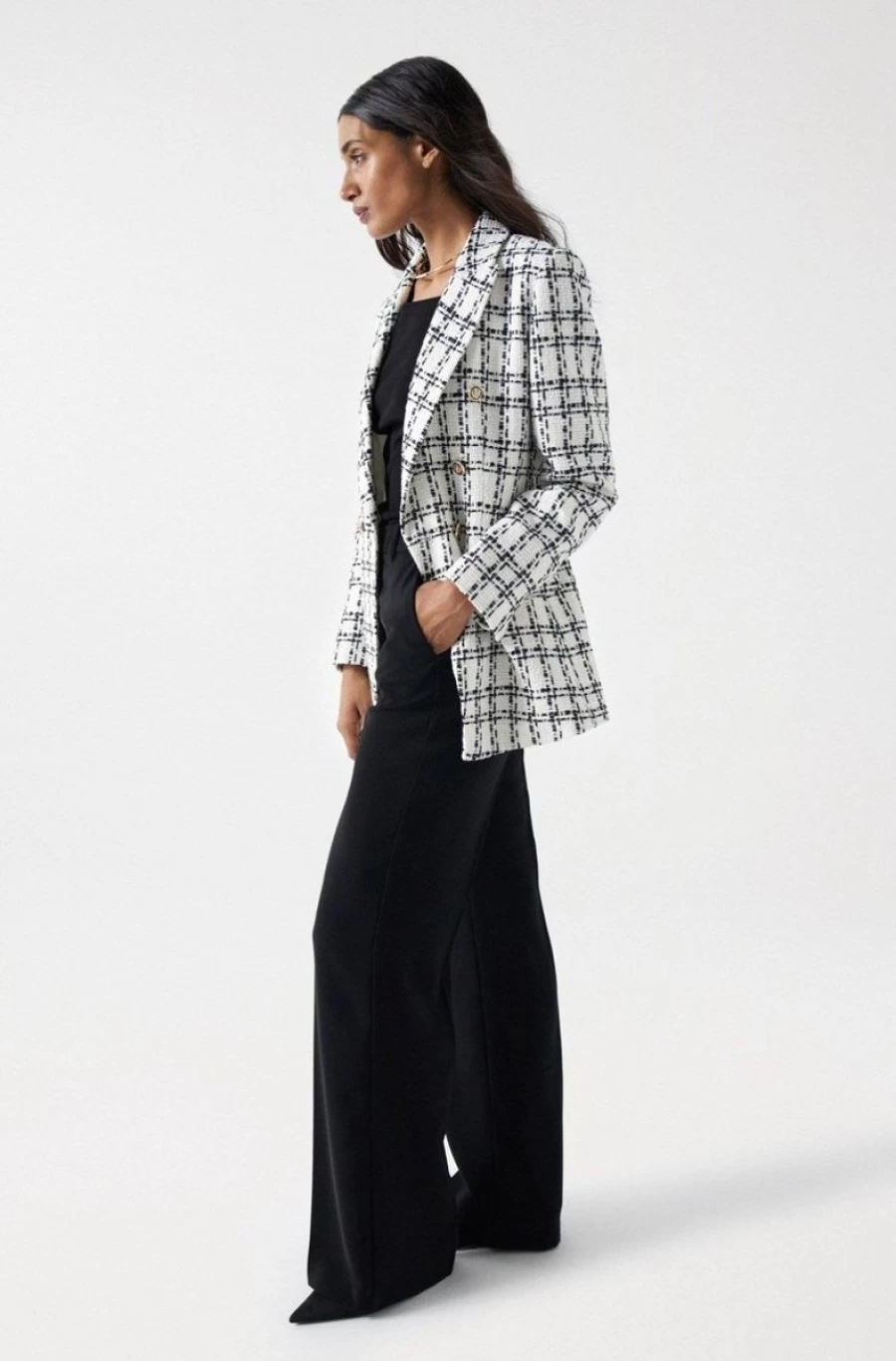 "SALSA JEANS Women's Check Tweed Blazer – Classic Fit Stylish Jacket"