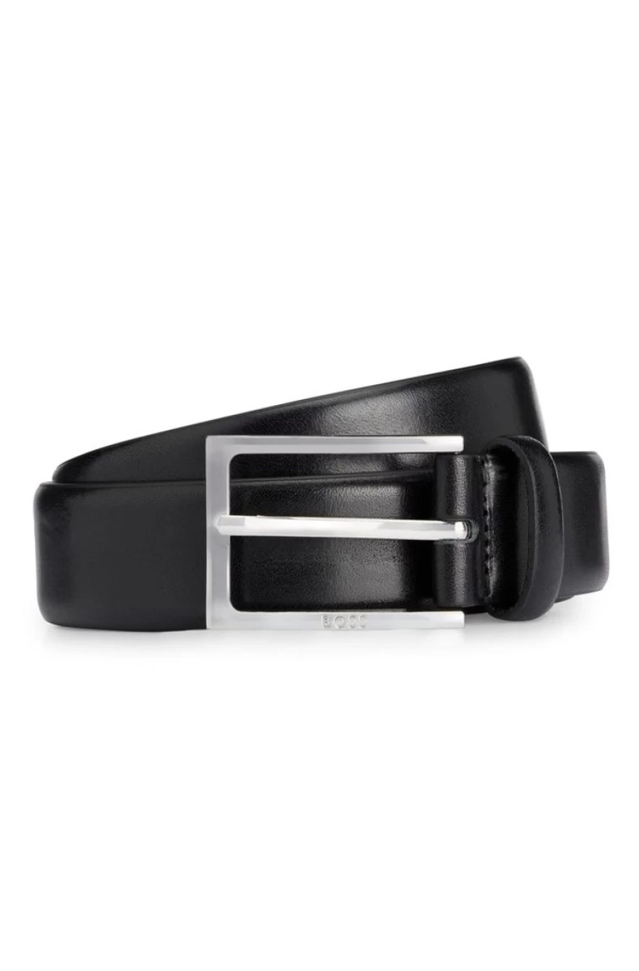 "HUGO BOSS Men's Black Leather Belt with Logo-Engraved Buckle"