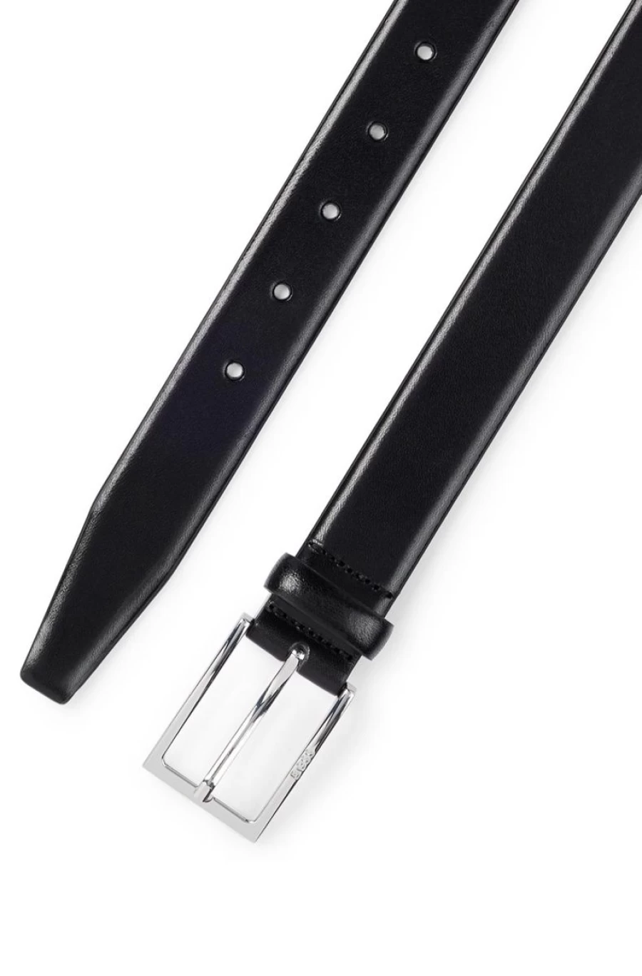 "HUGO BOSS Men's Black Leather Belt with Logo-Engraved Buckle"