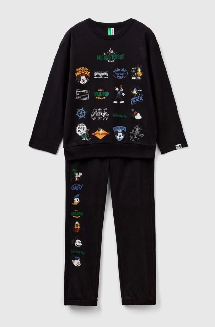 Benetton Boys' Black Mickey Mouse Long Cotton Pyjamas