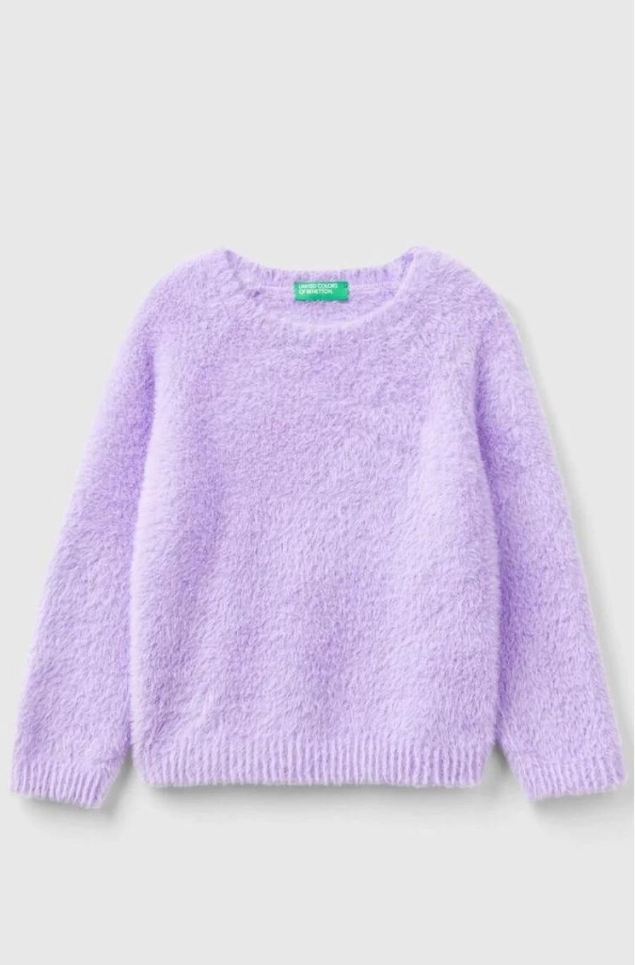BENETTON Girls' Faux Fur Sweater - Soft Cozy Knit Pullover for Kids