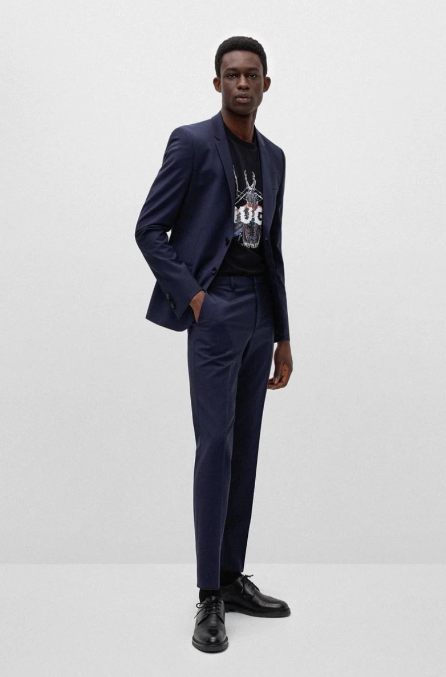 HUGO BOSS Men's Dark Blue Wool-Blend Performance Stretch Extra-Slim Fit Suit