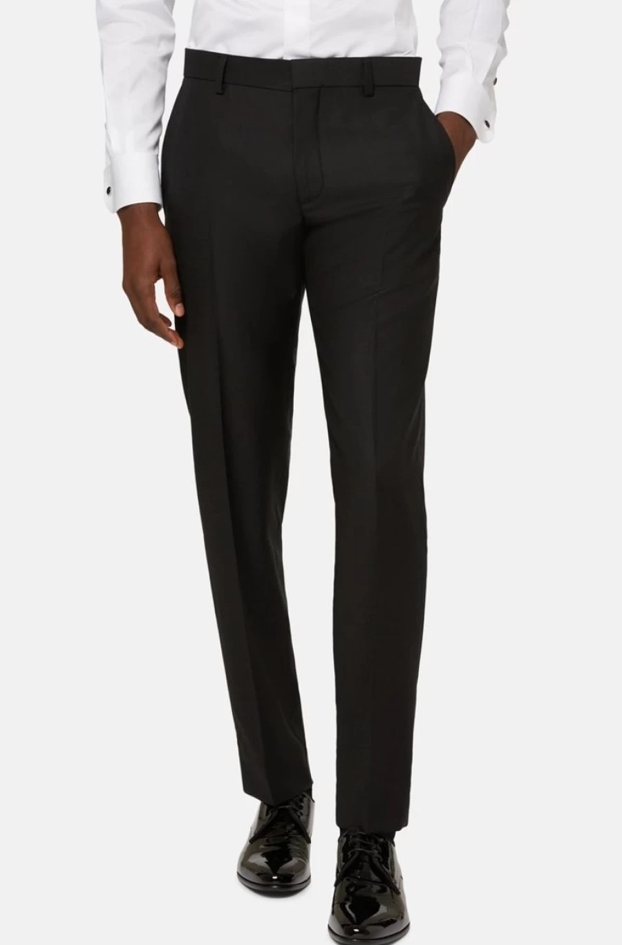 BOGGI MILANO Men's Black Virgin Wool Tuxedo Trousers for Formal Wear