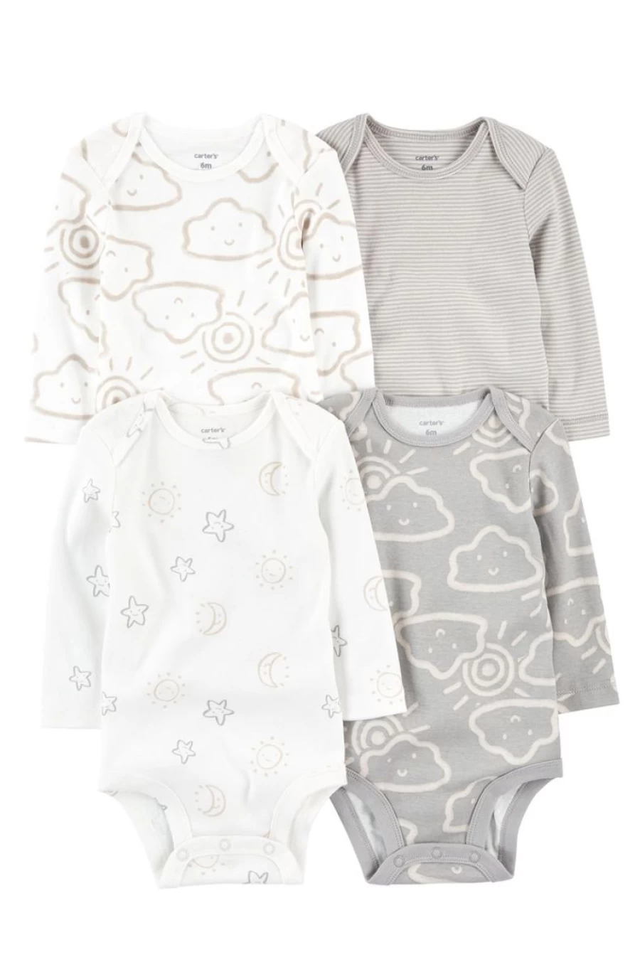CARTER'S Boys 4-Pack Long-Sleeve Bodysuits - Soft Cotton Baby Rompers