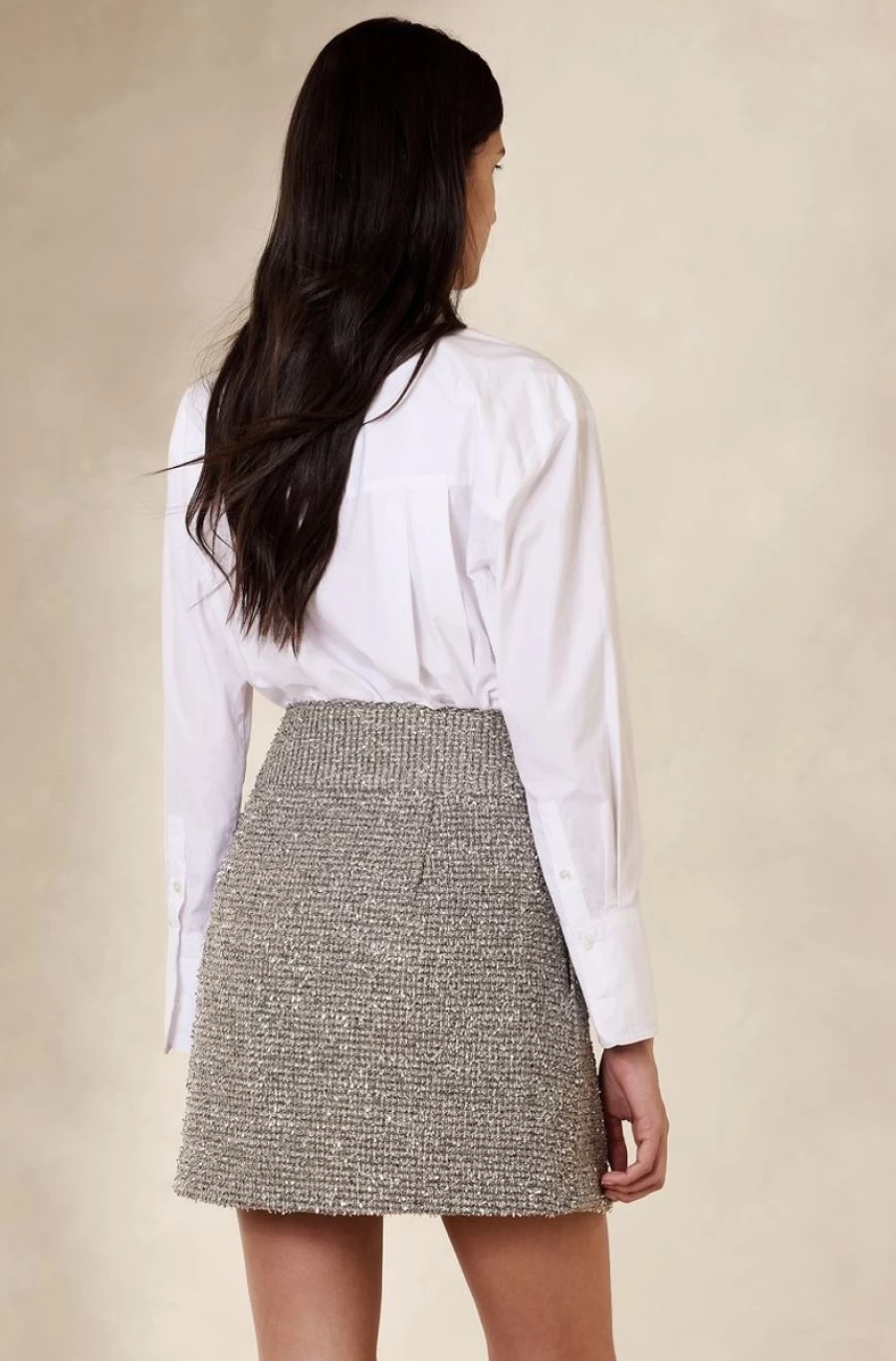 BANANA REPUBLIC Women's Silver Coleta Tinsel Mini Skirt - Shiny Party Skirt