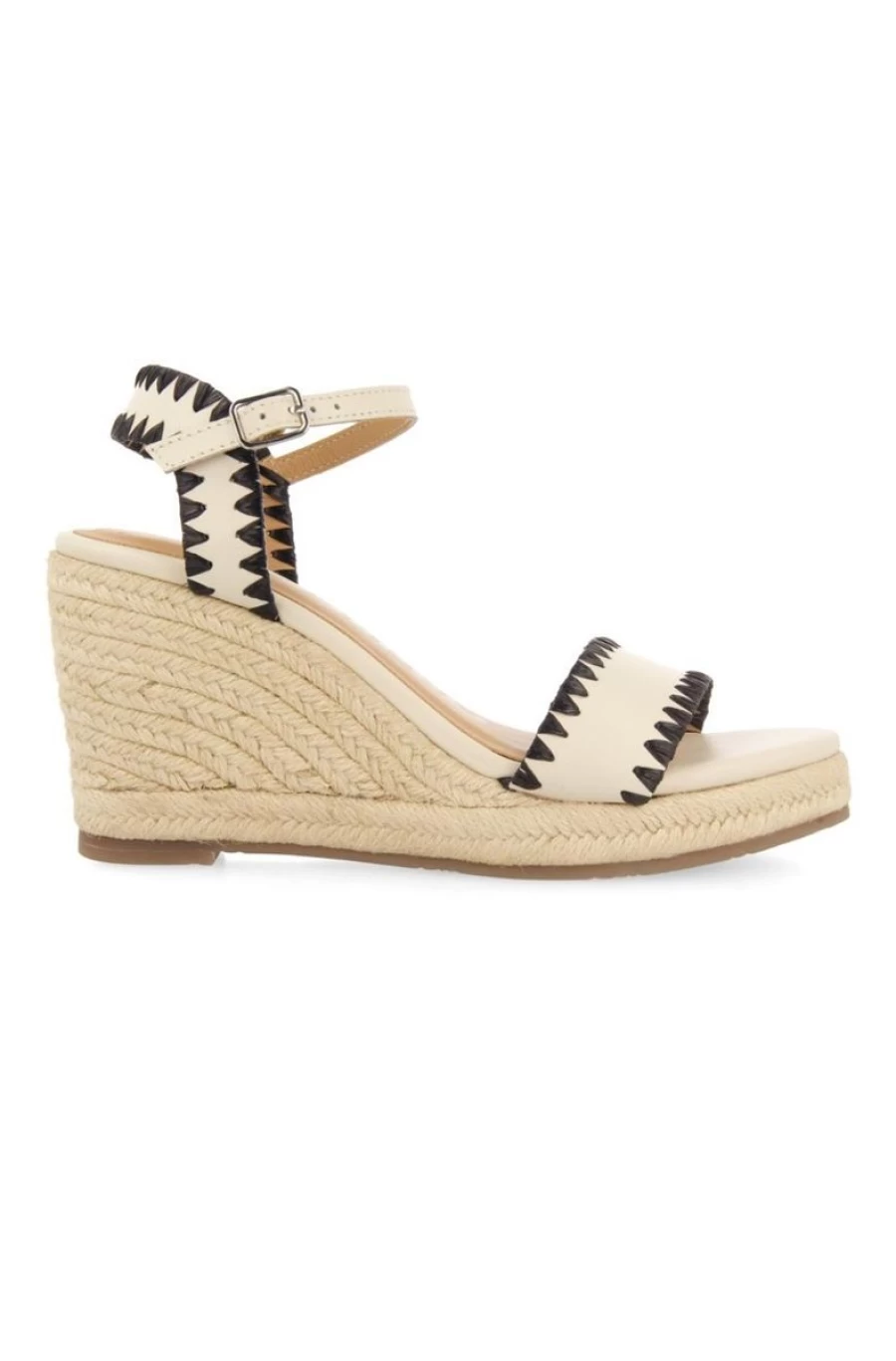 GIOSEPPO Women's Beige Neiva Leather Sandals with Topstitching and Jute Wedge Heels