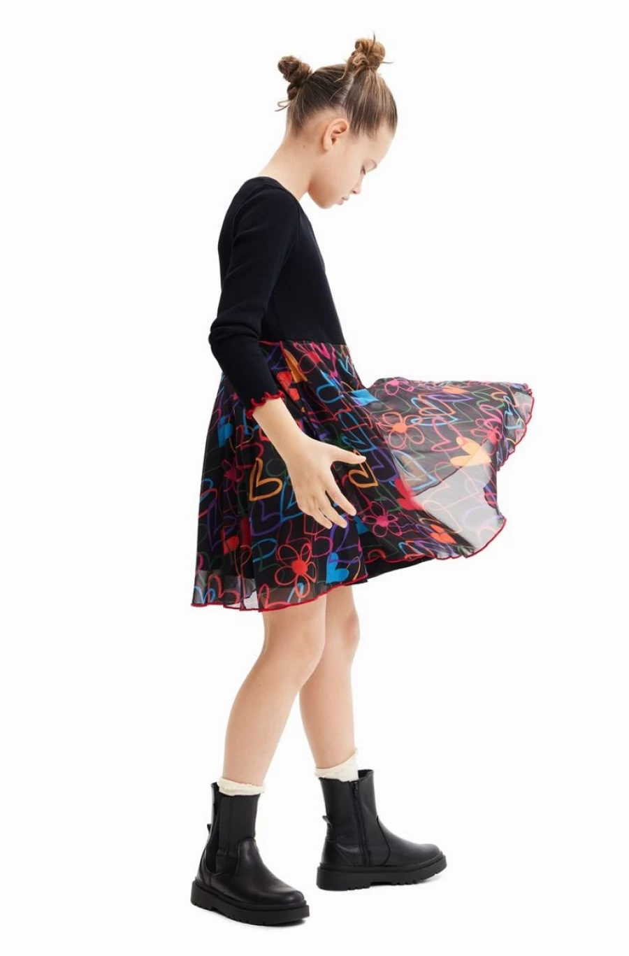 DESIGUAL Girls' Short Heart Print Combination Dress