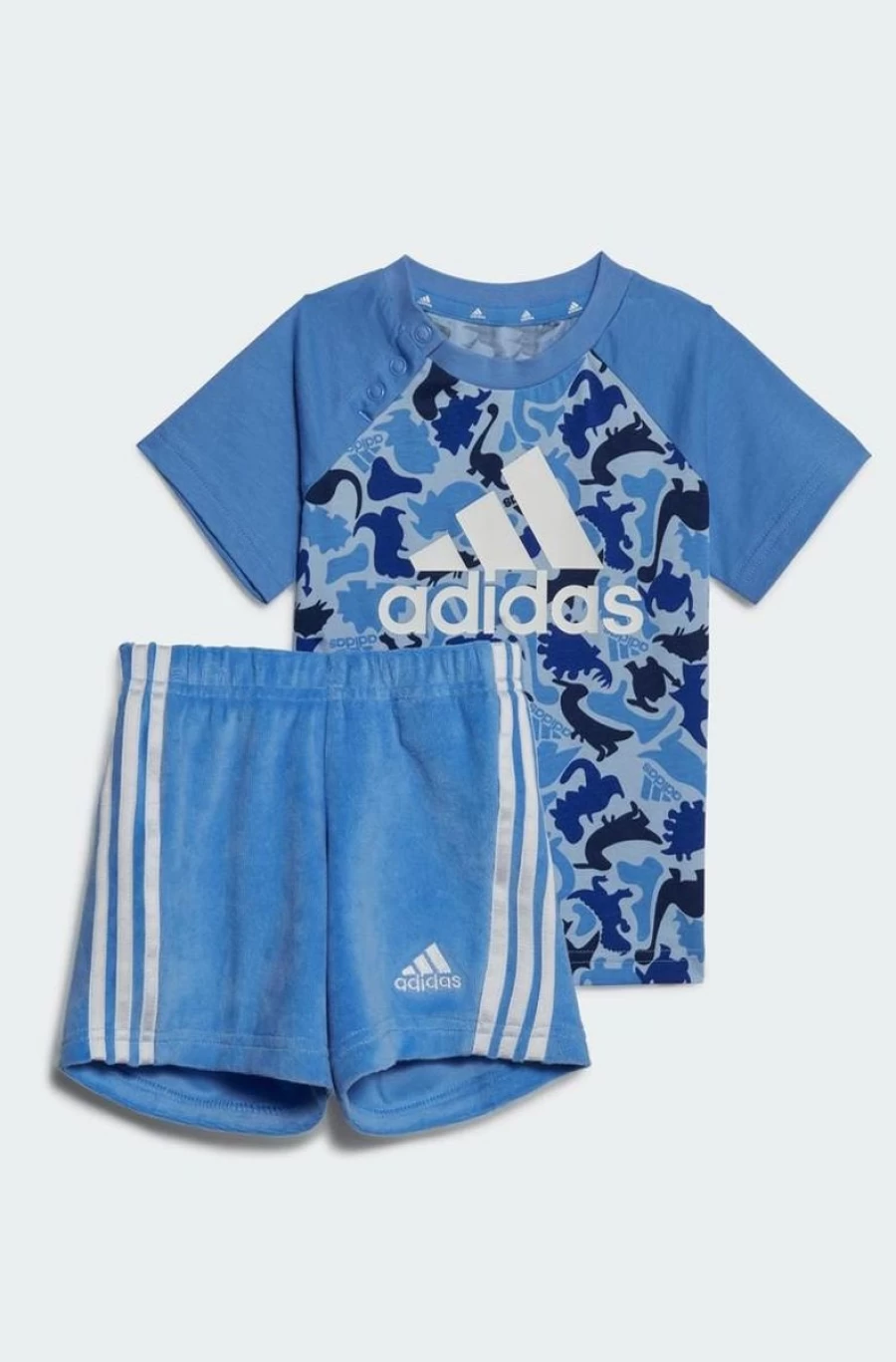 Adidas Boys Blue Dinosaur Camouflage Print T-Shirt and Shorts Set