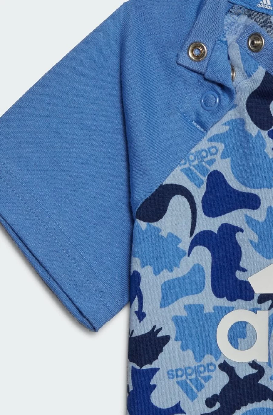 Adidas Boys Blue Dinosaur Camouflage Print T-Shirt and Shorts Set