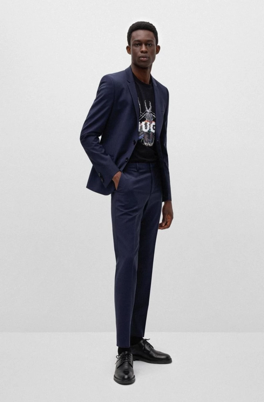 HUGO BOSS Men's Dark Blue Wool-Blend Performance Stretch Extra-Slim Fit Suit