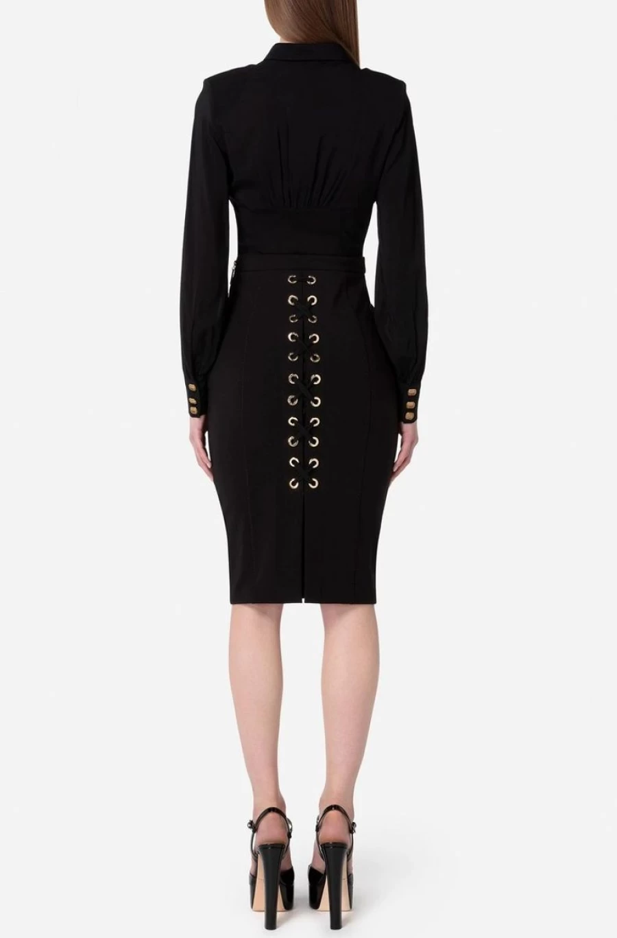 ELISABETTA FRANCHI Women's Black Skirt with Embossed Diamond Embroidery and Chain Detail