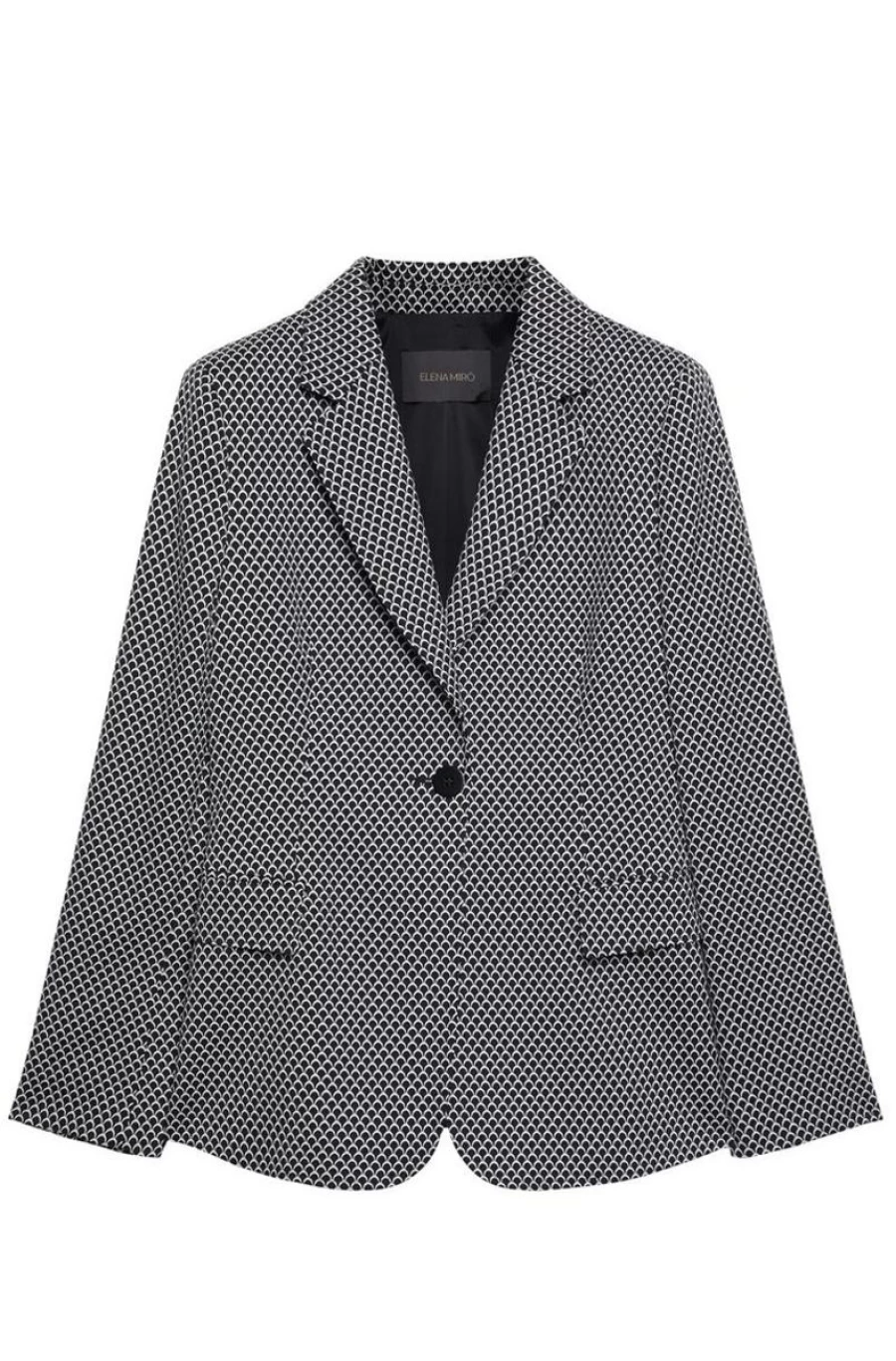 ELENA MIRO Women's Black & White Geometric Fantasy Blazer - Modern Chic Jacket