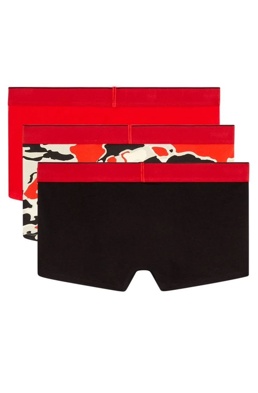 DIESEL Men's Red/Black Three-Pack Boxer Briefs with Logo Waistband & Graphic Print