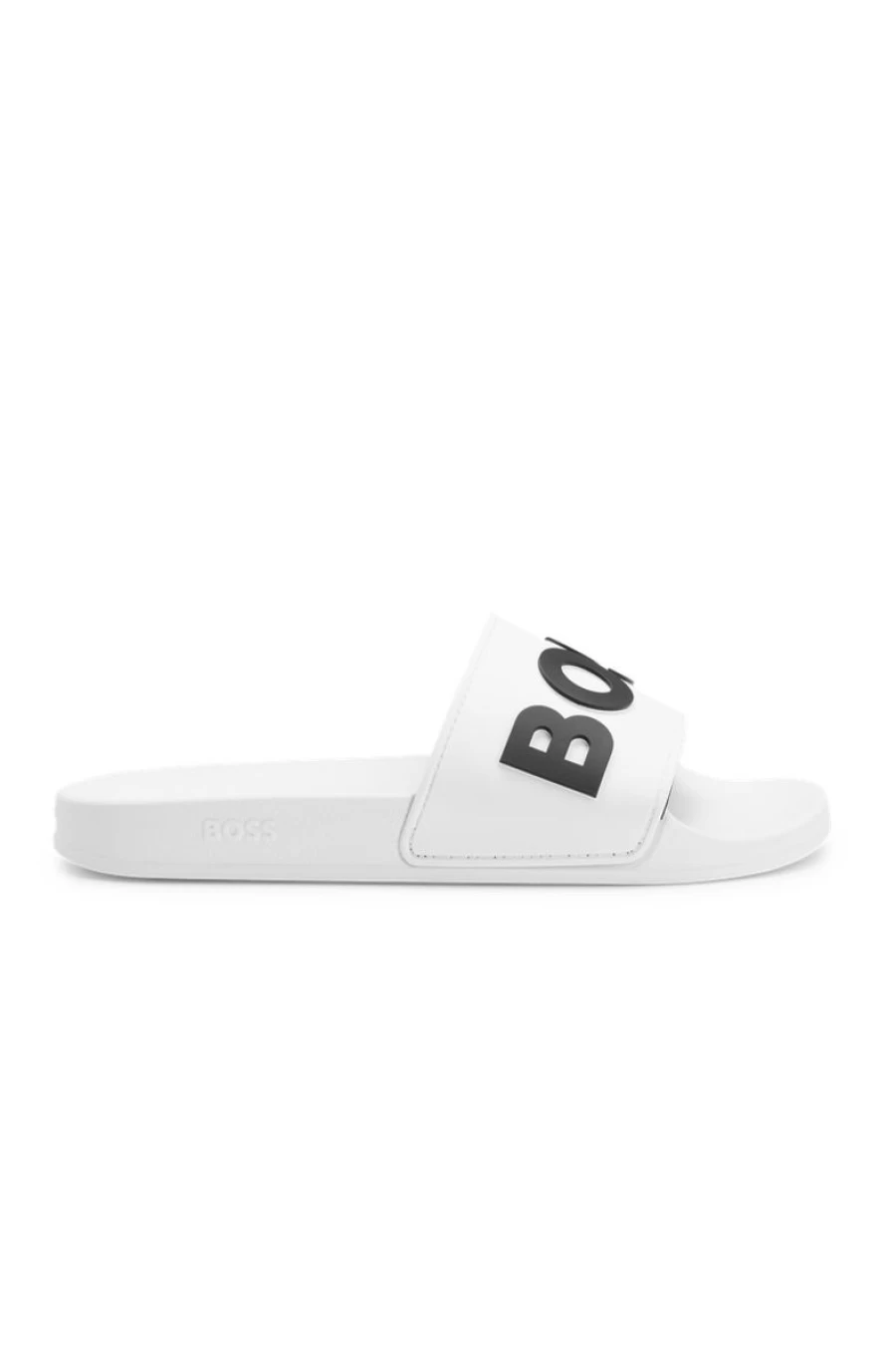 "HUGO BOSS Men's White Slides With Raised Contrast Logo – Premium Comfort Footwear"