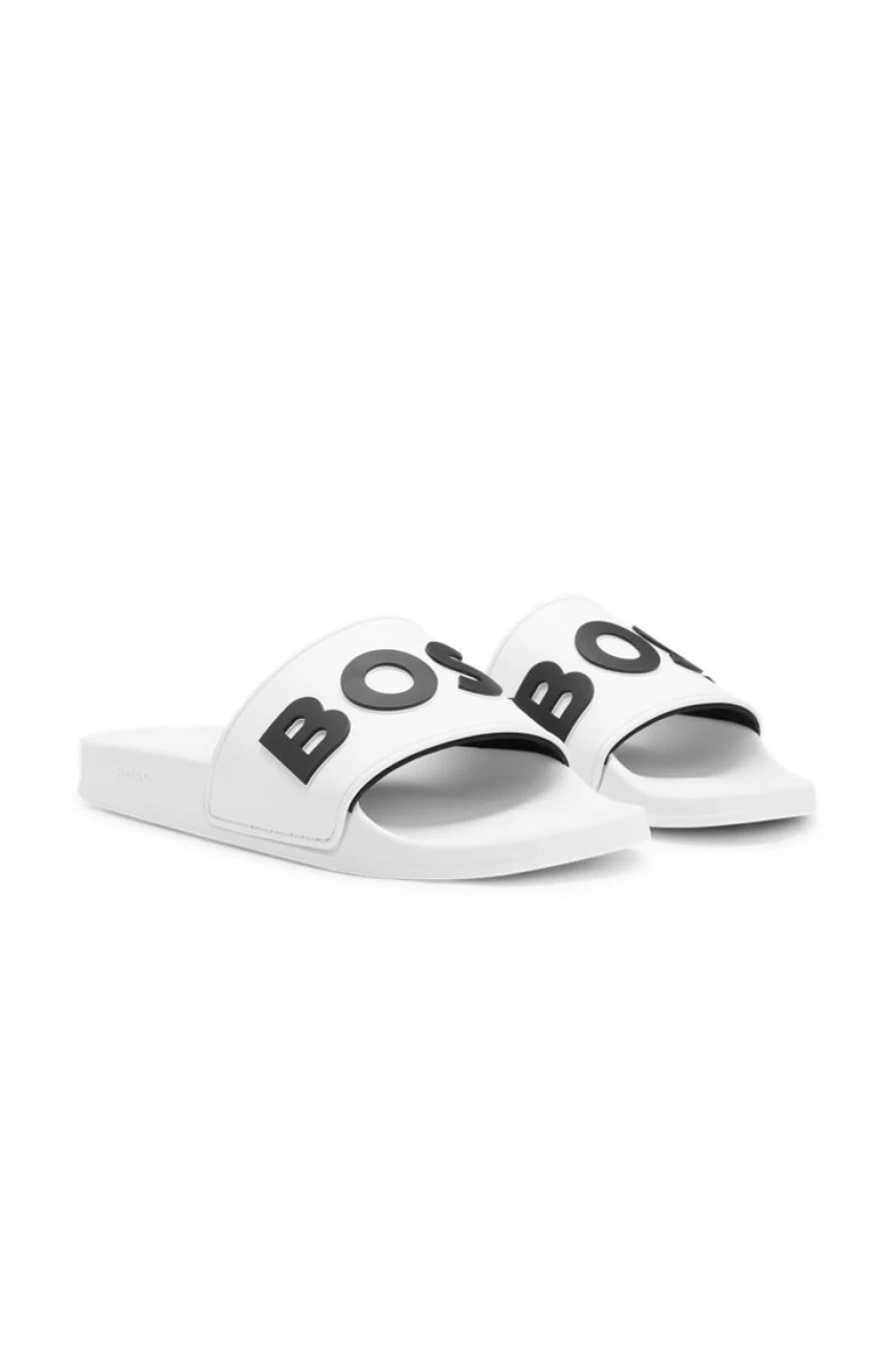 "HUGO BOSS Men's White Slides With Raised Contrast Logo – Premium Comfort Footwear"