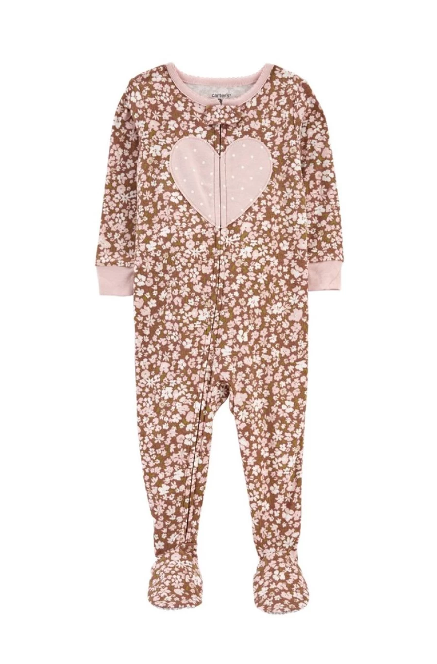 "Carter's Girls' Floral Zip-Up Cotton Footed Pajamas for Sleep & Play"