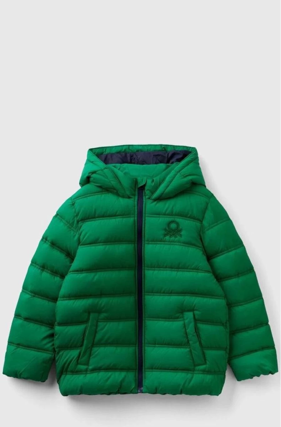 Benetton Boys' Yellow Hooded Puffer Jacket with Logo - Lightweight Warm Winter Coat