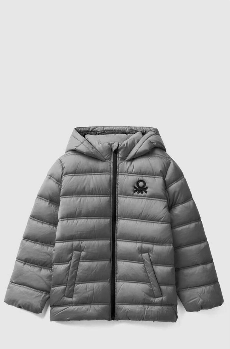 Benetton Boys' Yellow Hooded Puffer Jacket with Logo - Lightweight Warm Winter Coat