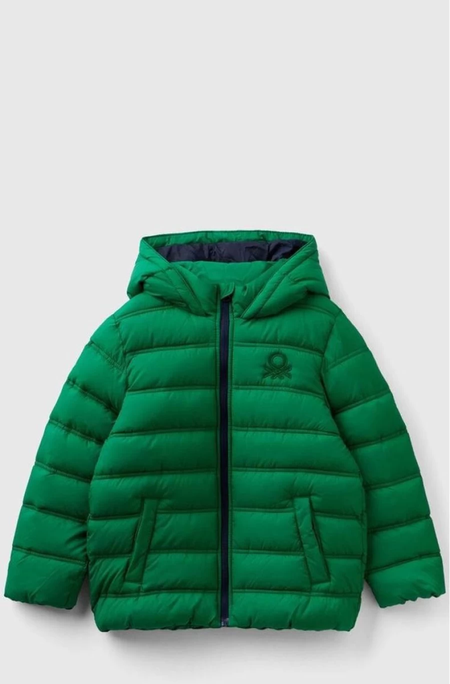 Benetton Boys' Yellow Hooded Puffer Jacket with Logo - Warm Winter Coat
