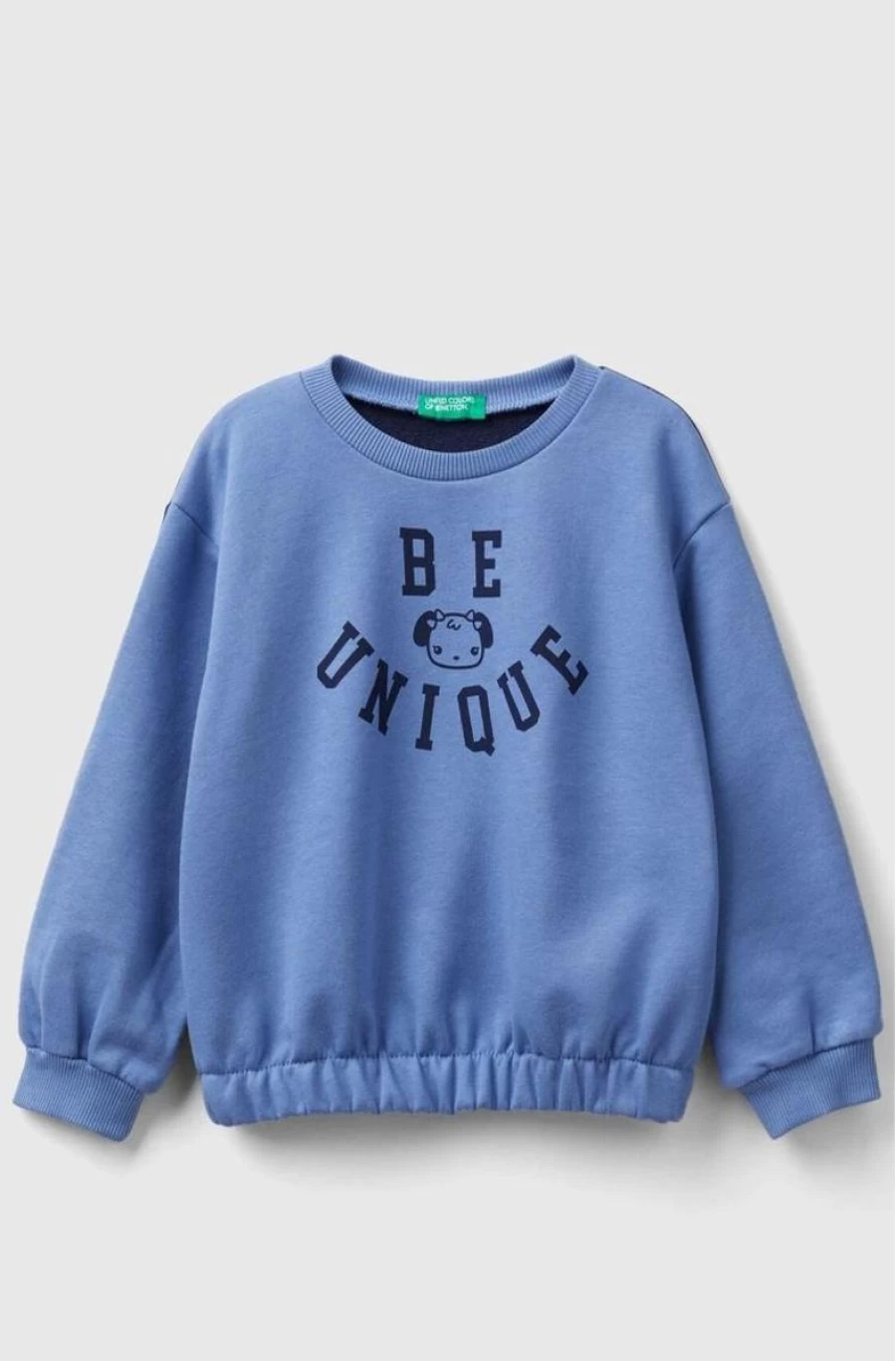BENETTON Girls Blue Color Block Print Sweatshirt - Trendy Graphic Hoodie for Teens