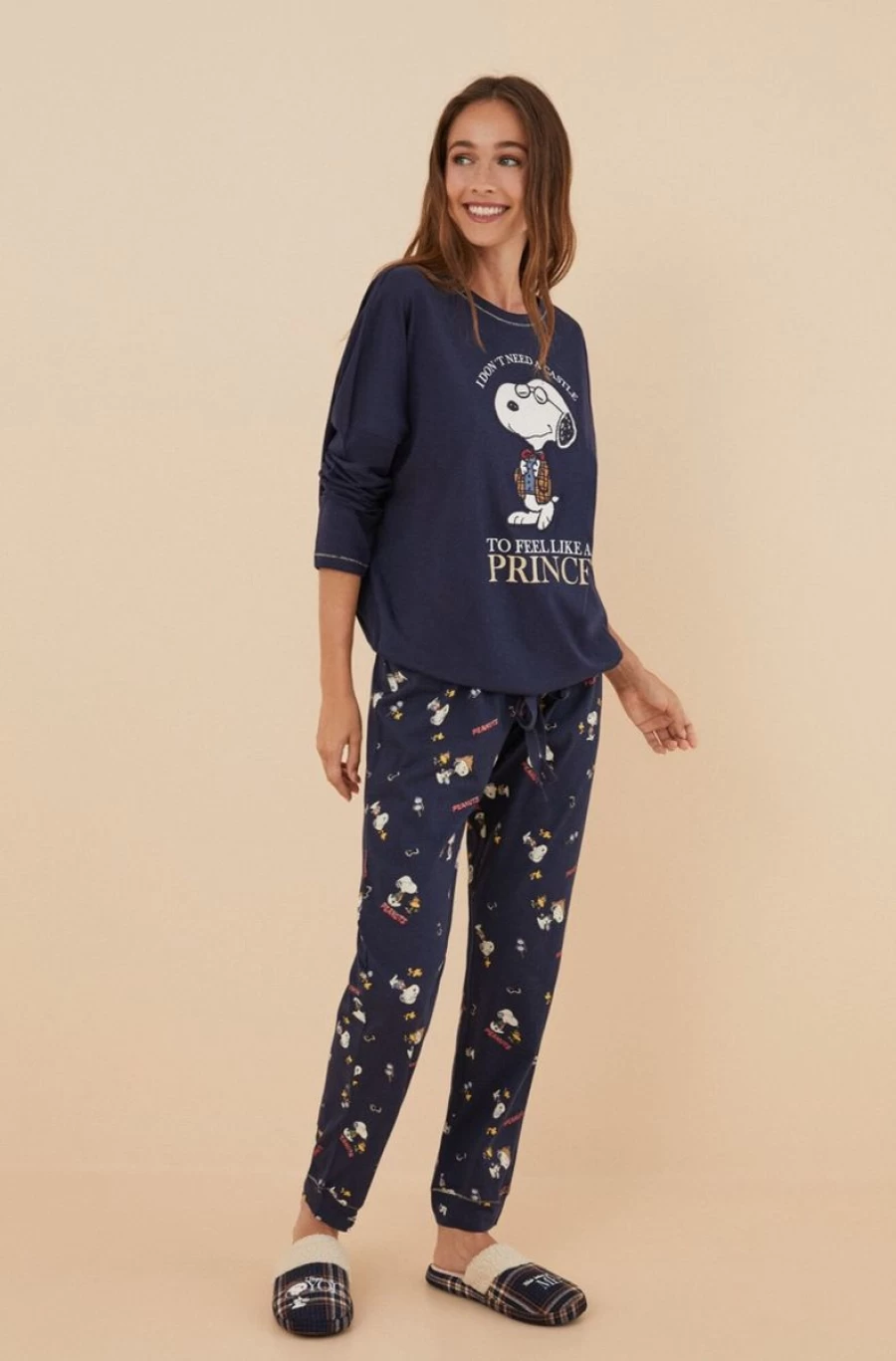 Women's Secret Snoopy 'Prince' Flannel Long Sleeve Cotton Pyjamas for Women - Cozy Sleepwear Set