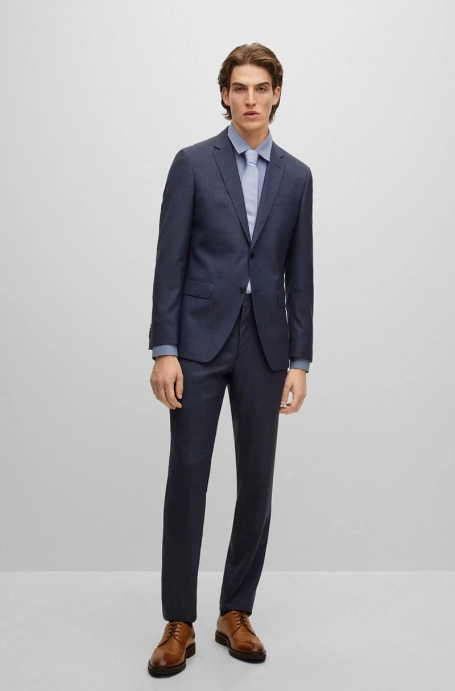 HUGO BOSS Men's Blue Slim-Fit Micro-Patterned Virgin-Wool Serge Suit
