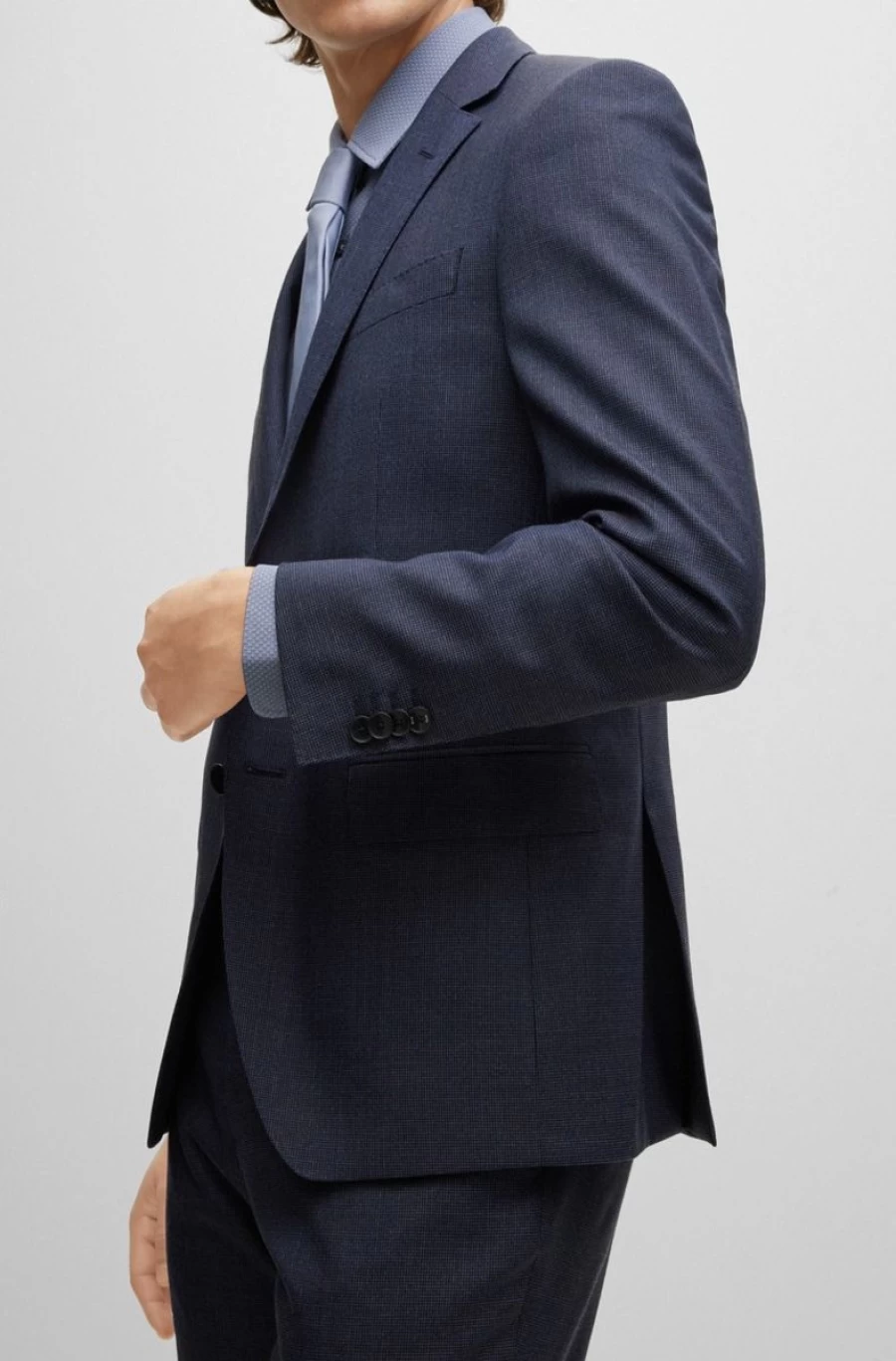 HUGO BOSS Men's Blue Slim-Fit Micro-Patterned Virgin-Wool Serge Suit