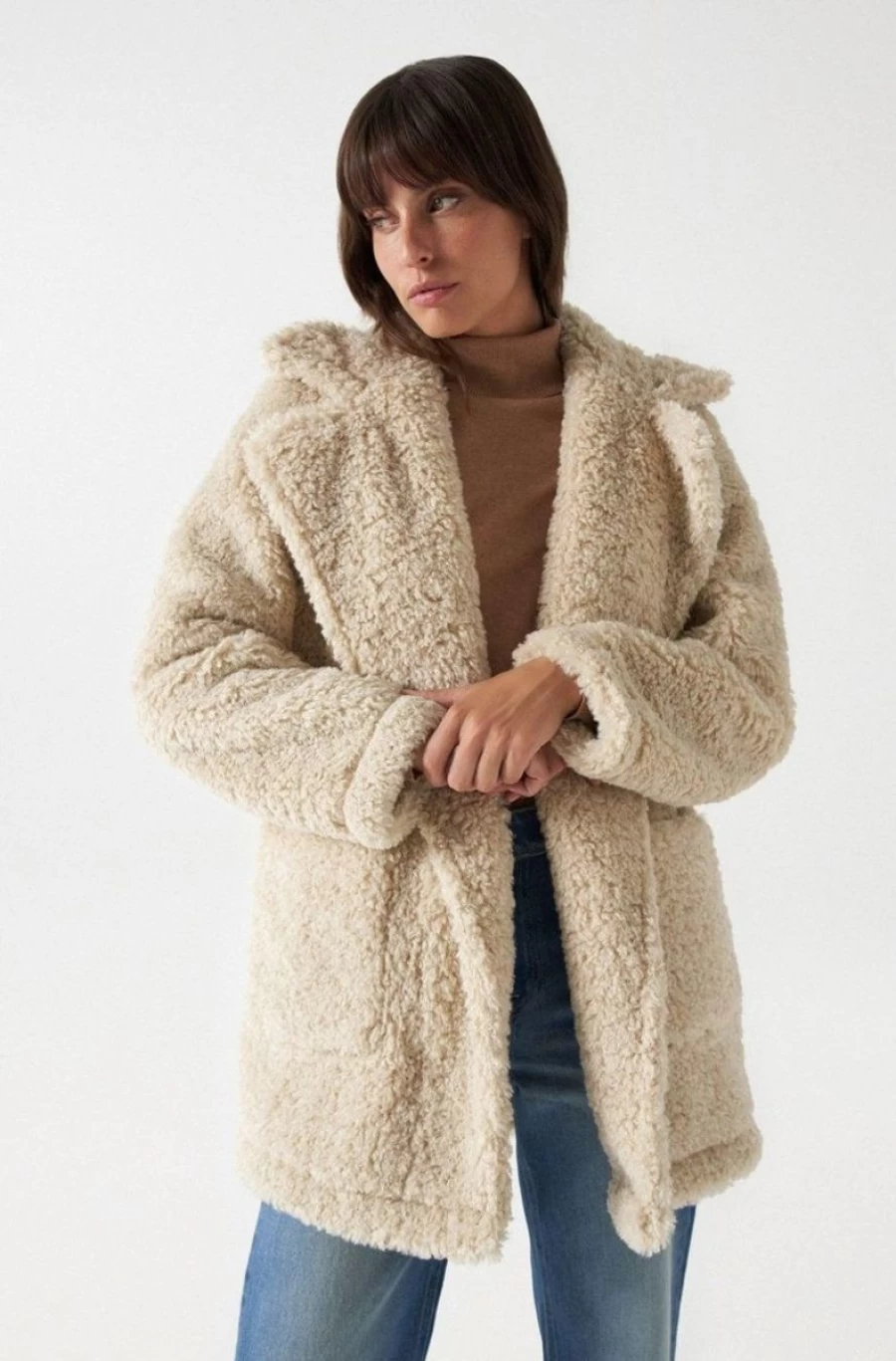 "SALSA JEANS Women's Reversible Faux Fur Coat - Double-Sided Winter Jacket"